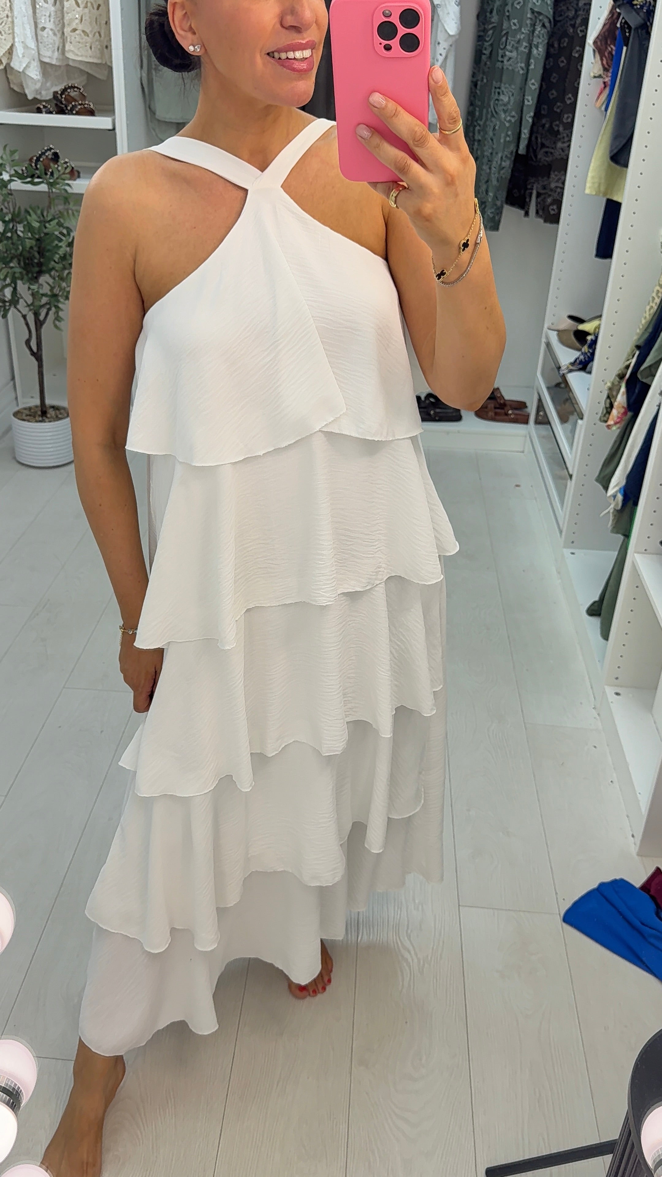 Wendelyn Plain Ruffled Halter Neck Maxi Dress