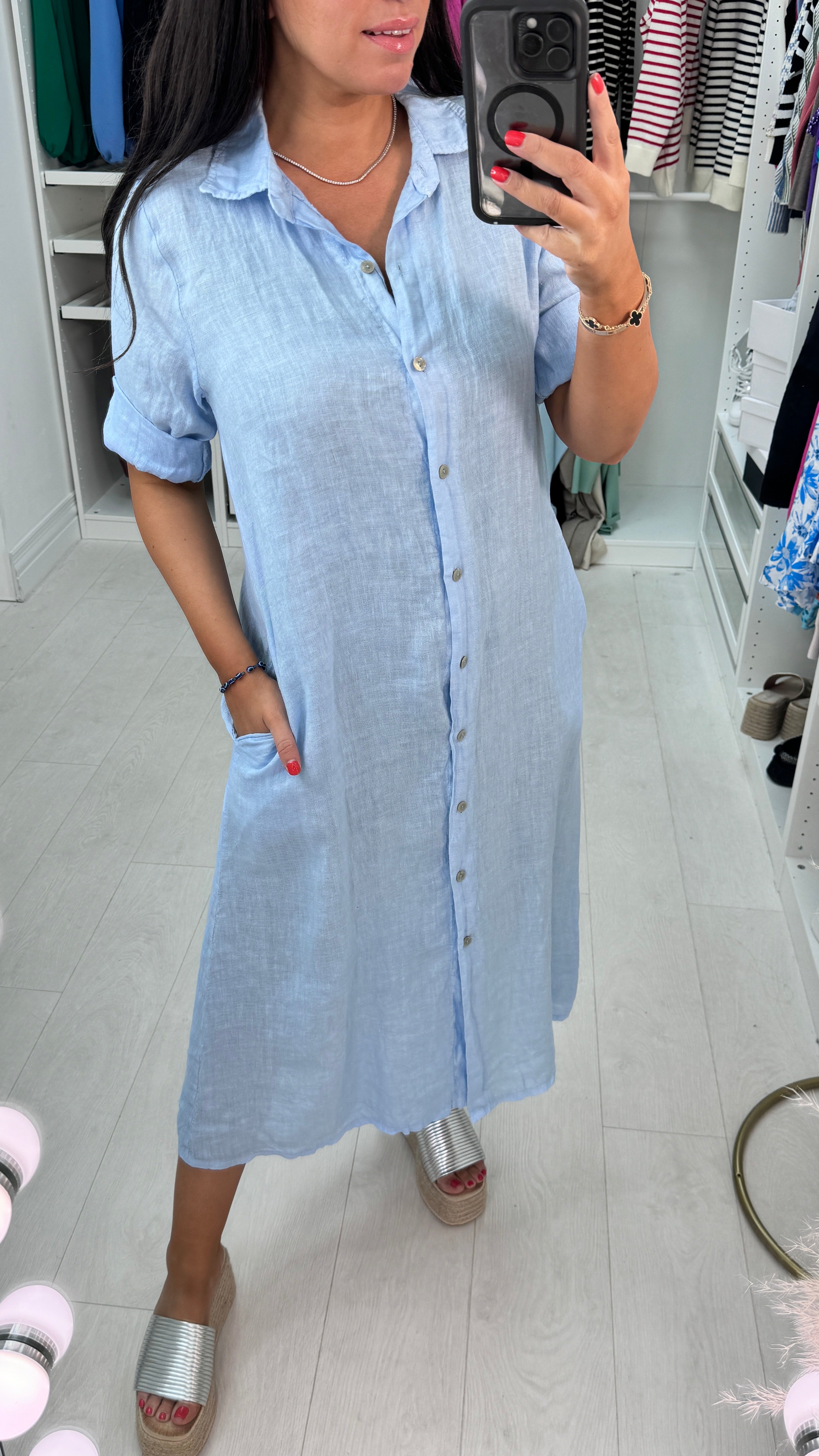 Leilani Button Front Linen Shirt Dress