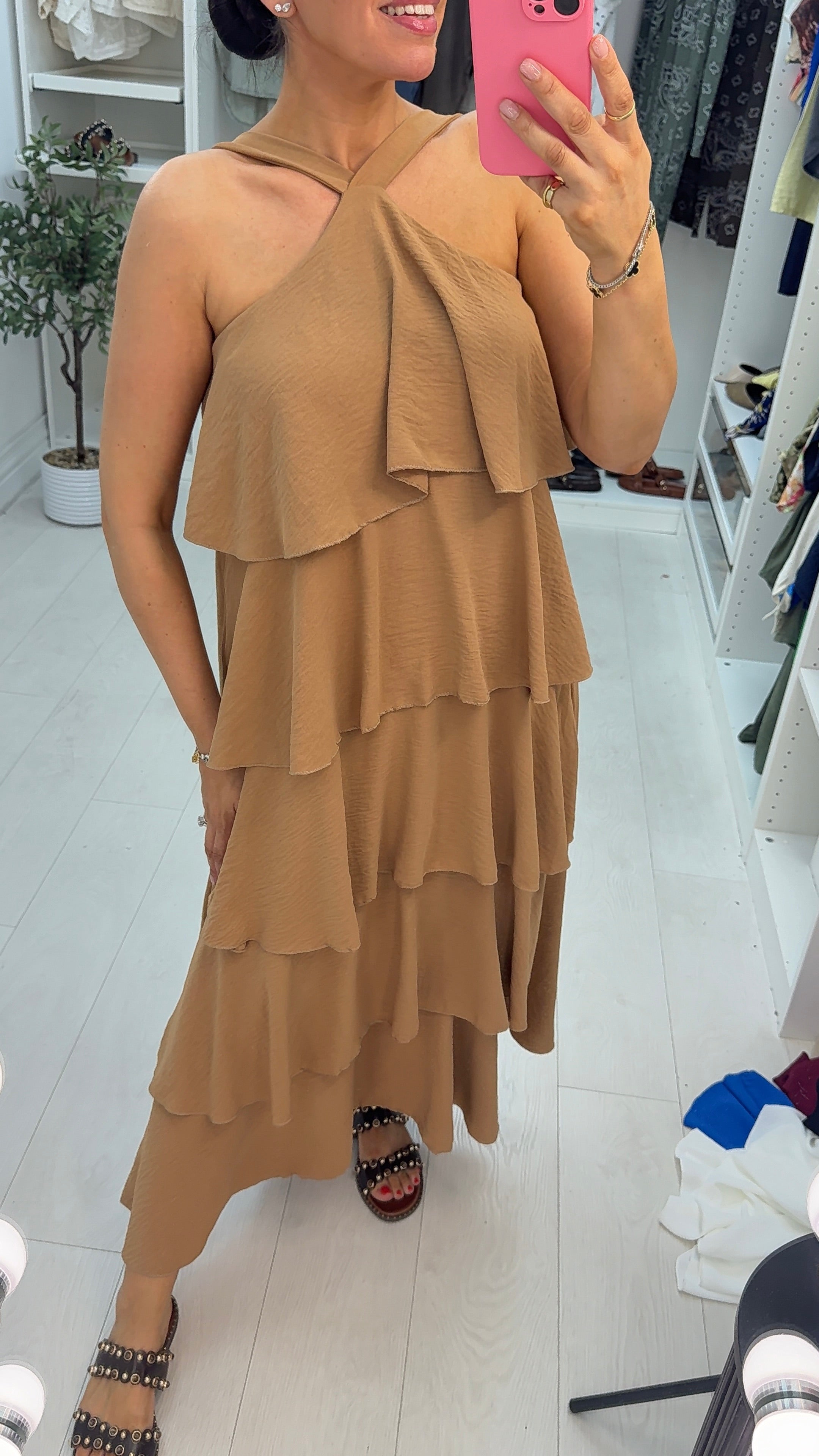Wendelyn Plain Ruffled Halter Neck Maxi Dress