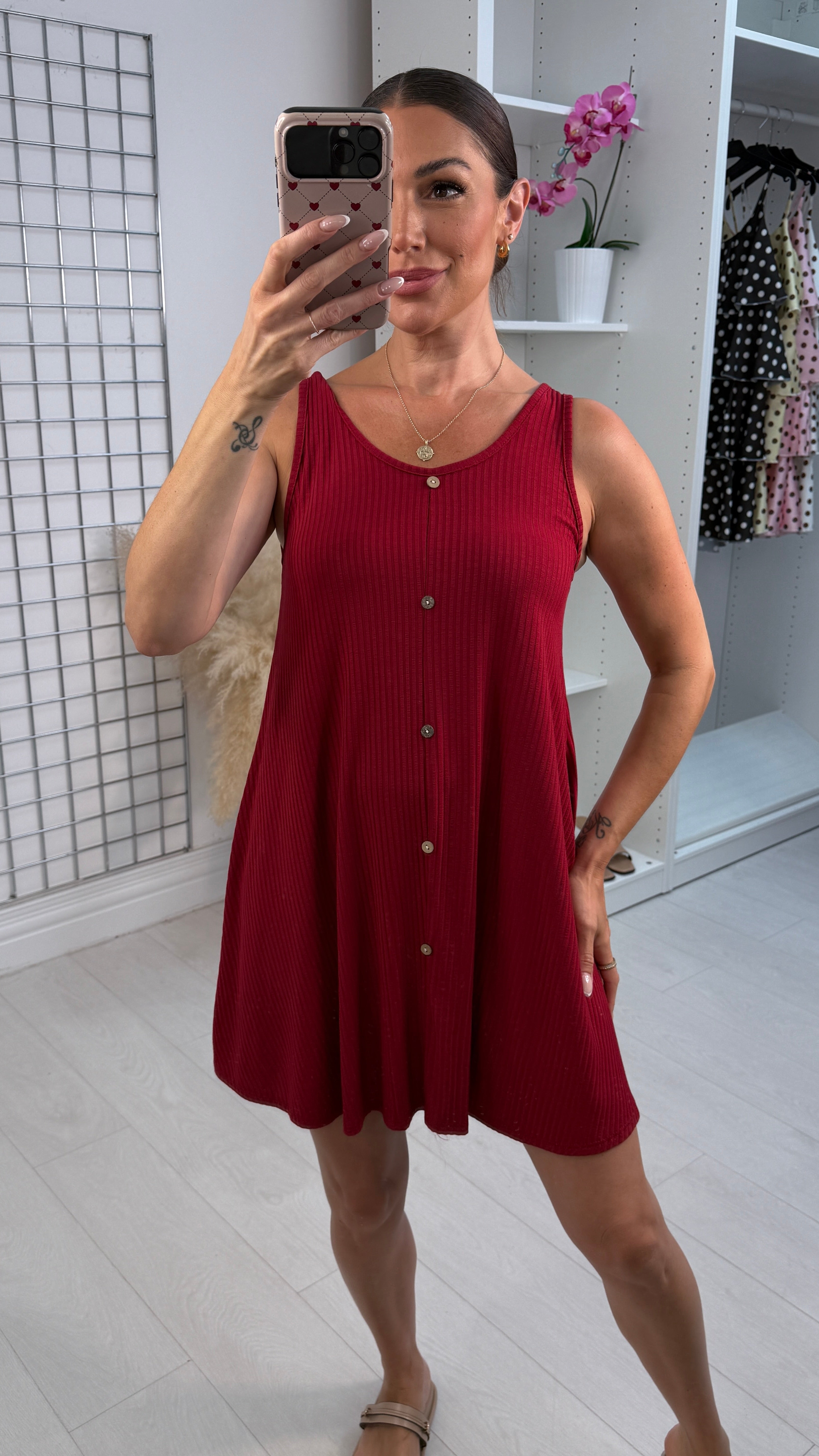 Angelina Plain Loose Fit Ribbed Midi Dress
