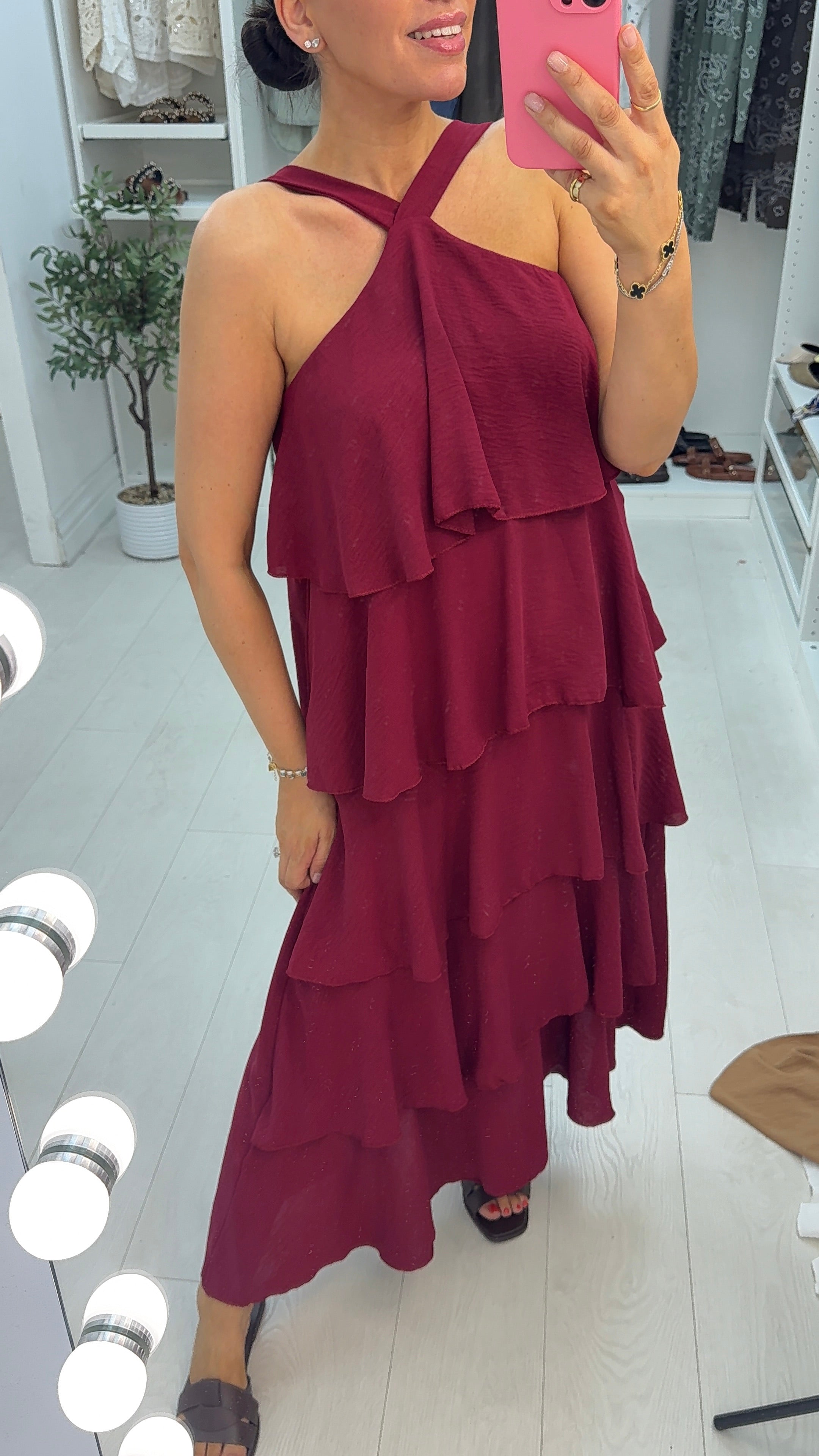 Wendelyn Plain Ruffled Halter Neck Maxi Dress