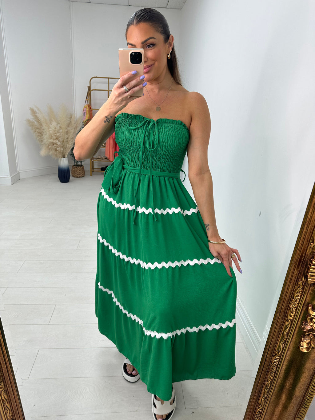 Natalina Ric-Rac Detail Elasticated Bust Maxi Dress