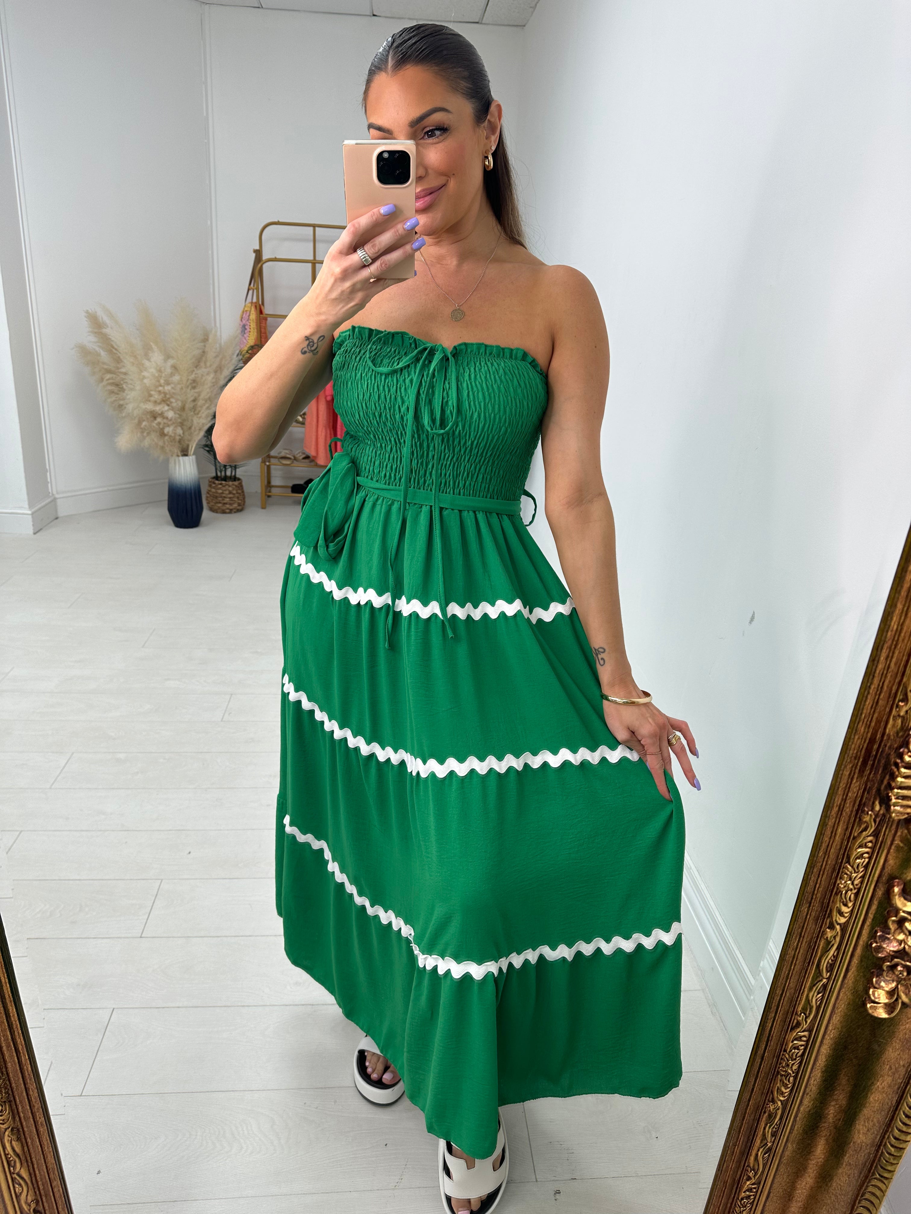 Natalina Ric-Rac Detail Elasticated Bust Maxi Dress