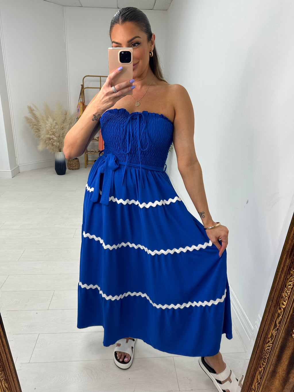Natalina Ric-Rac Detail Elasticated Bust Maxi Dress