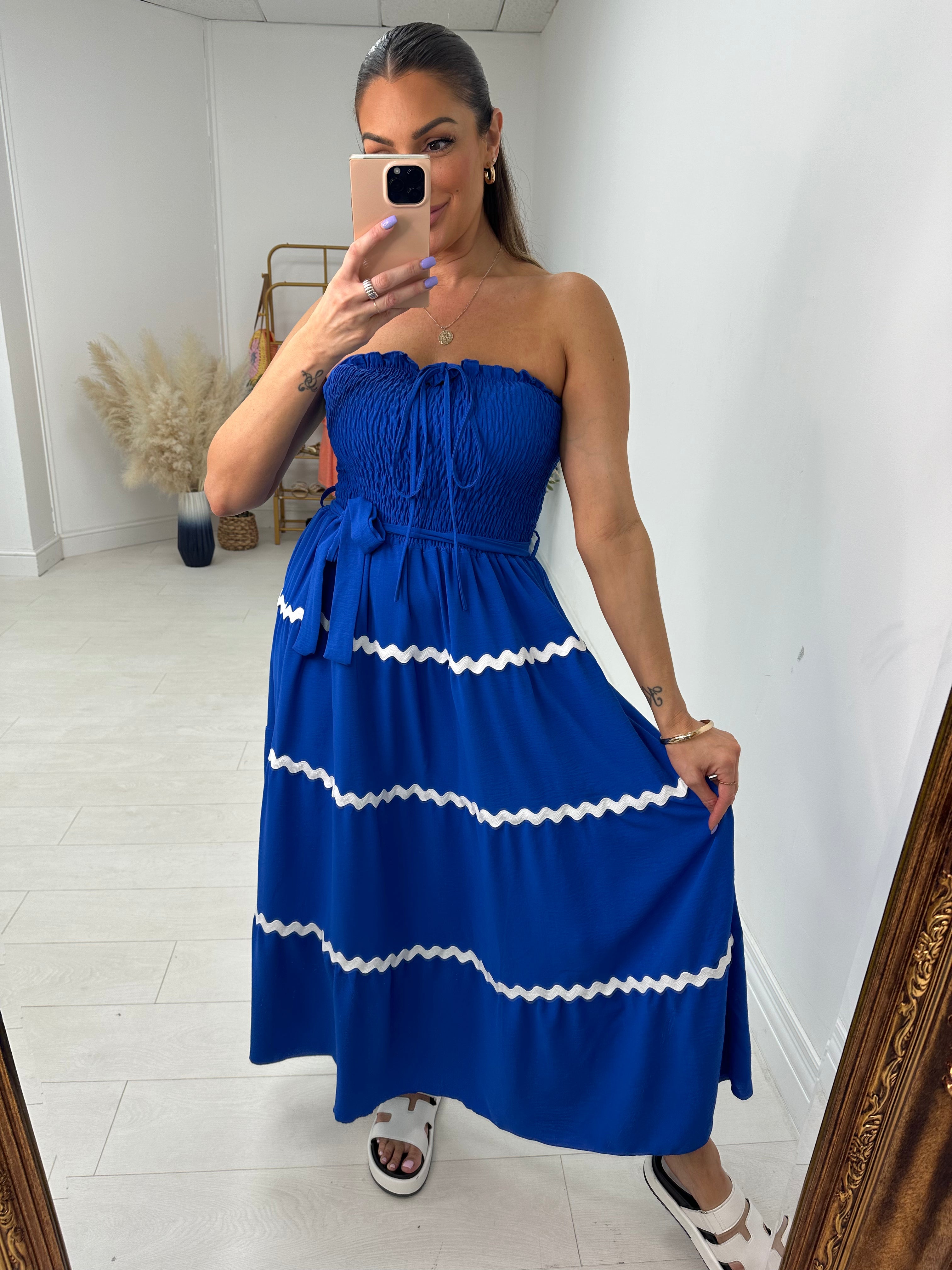 Natalina Ric-Rac Detail Elasticated Bust Maxi Dress