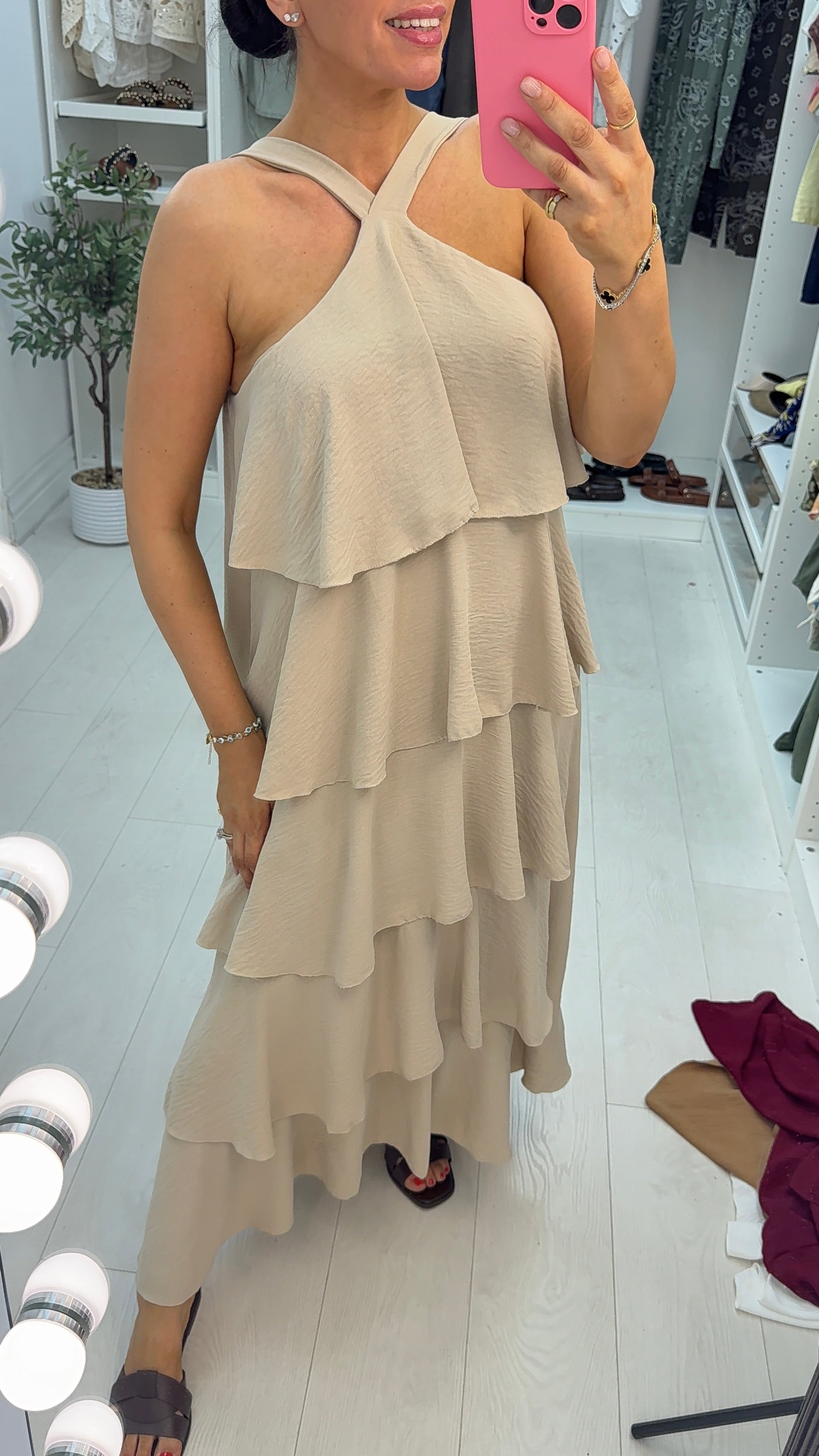 Wendelyn Plain Ruffled Halter Neck Maxi Dress
