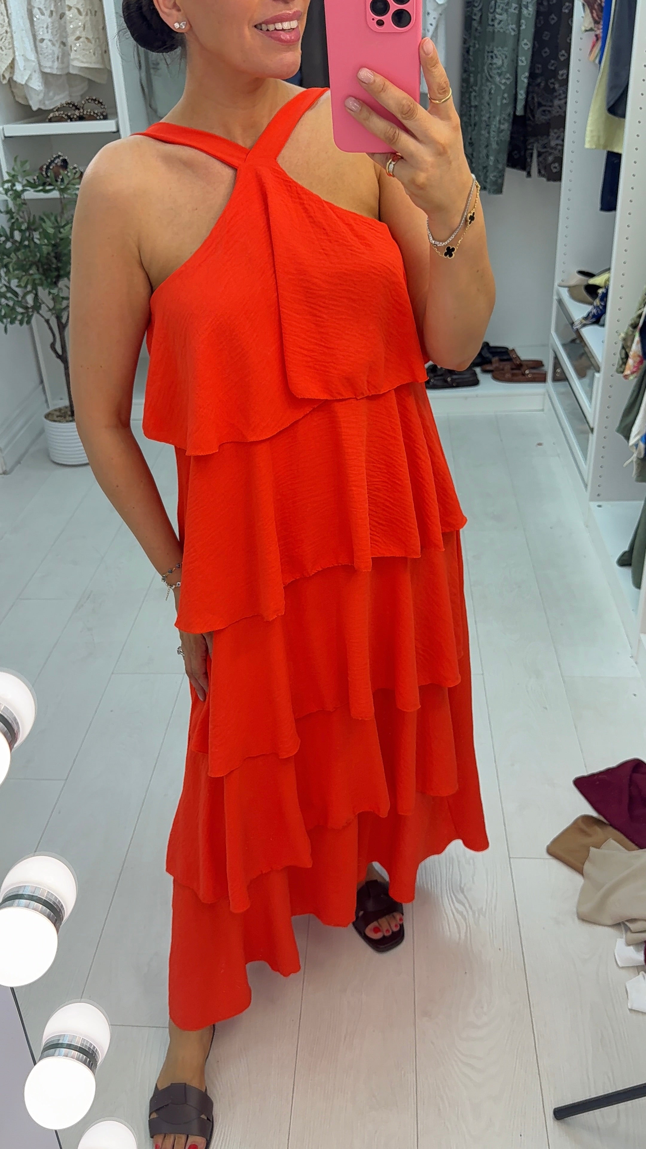 Wendelyn Plain Ruffled Halter Neck Maxi Dress