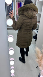 Adalee Khaki Faux Fur Hood Coat