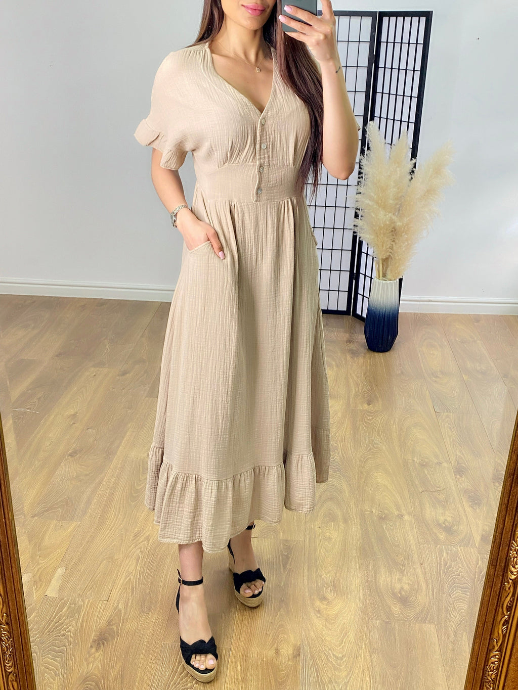 Nissi Cheesecloth Ruffle Hem Maxi Dress