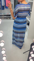 Yvonna V Neck Drawstring Waist Crochet Dress