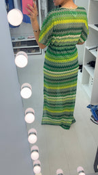 Yvonna V Neck Drawstring Waist Crochet Dress