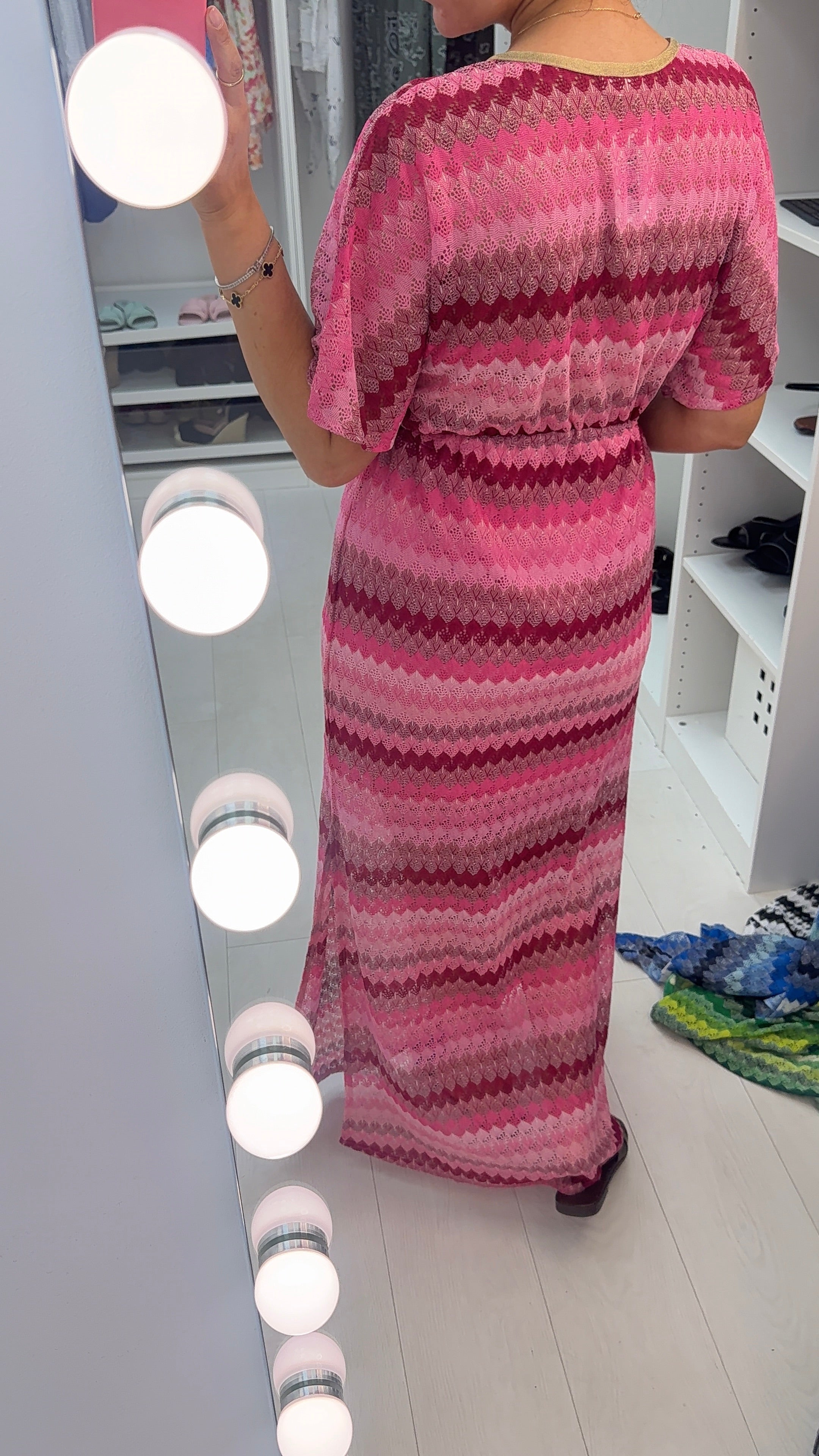 Yvonna V Neck Drawstring Waist Crochet Dress
