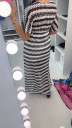 Yvonna V Neck Drawstring Waist Crochet Dress