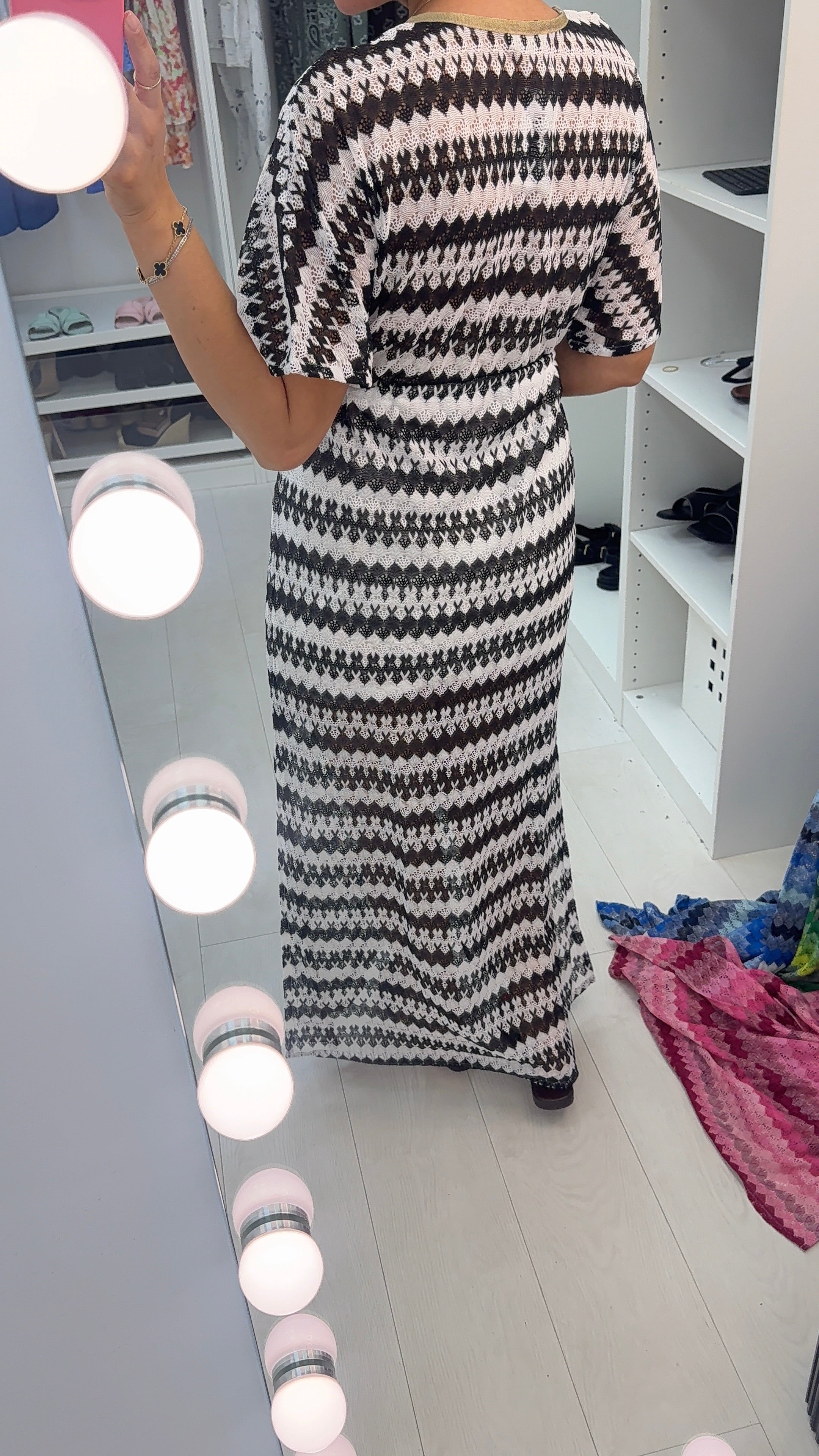 Yvonna V Neck Drawstring Waist Crochet Dress