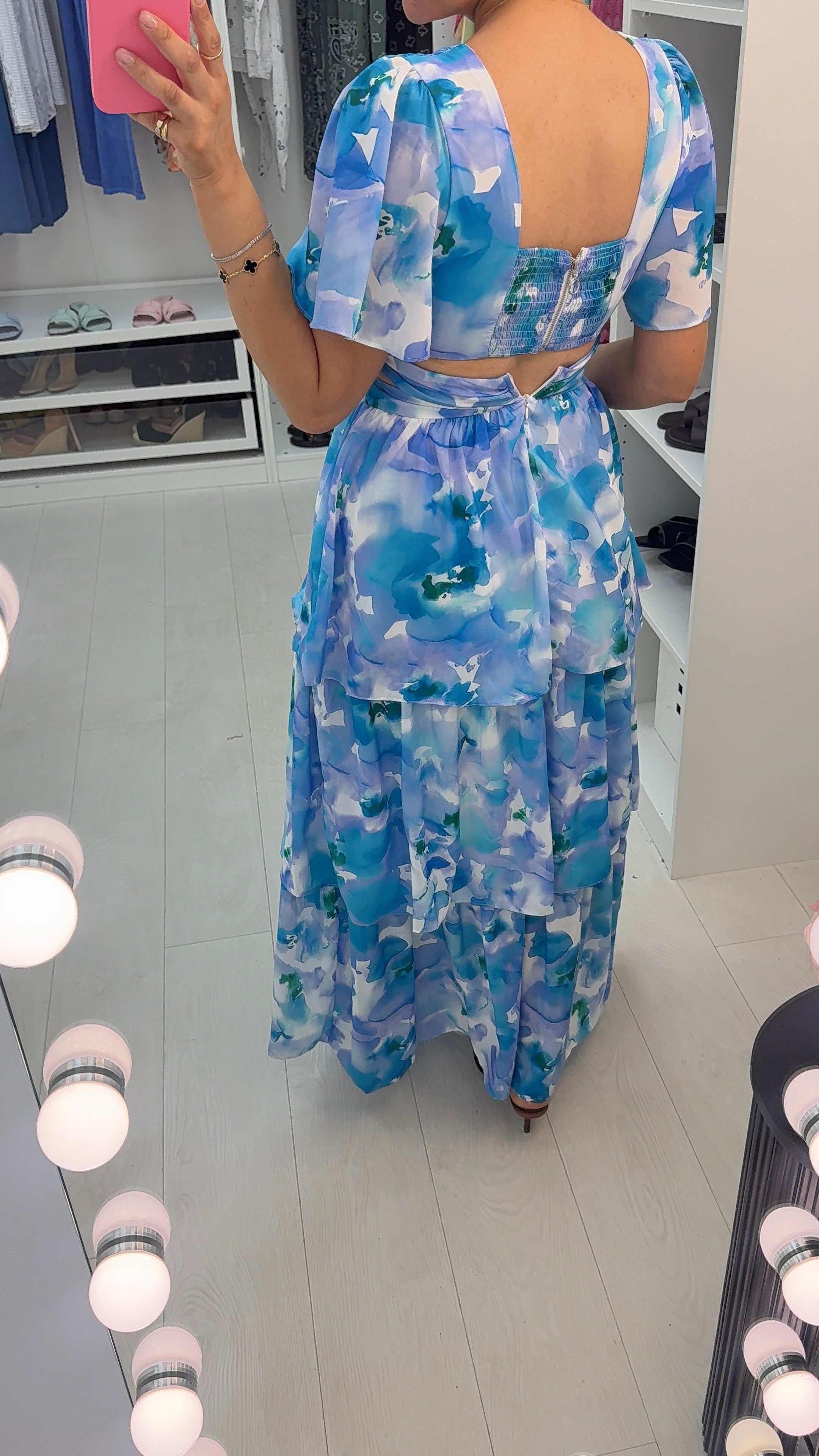 Belona Watercolour Print Deep V Neck Maxi Dress