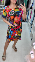 Gloria Colourful Abstract Smock Dress