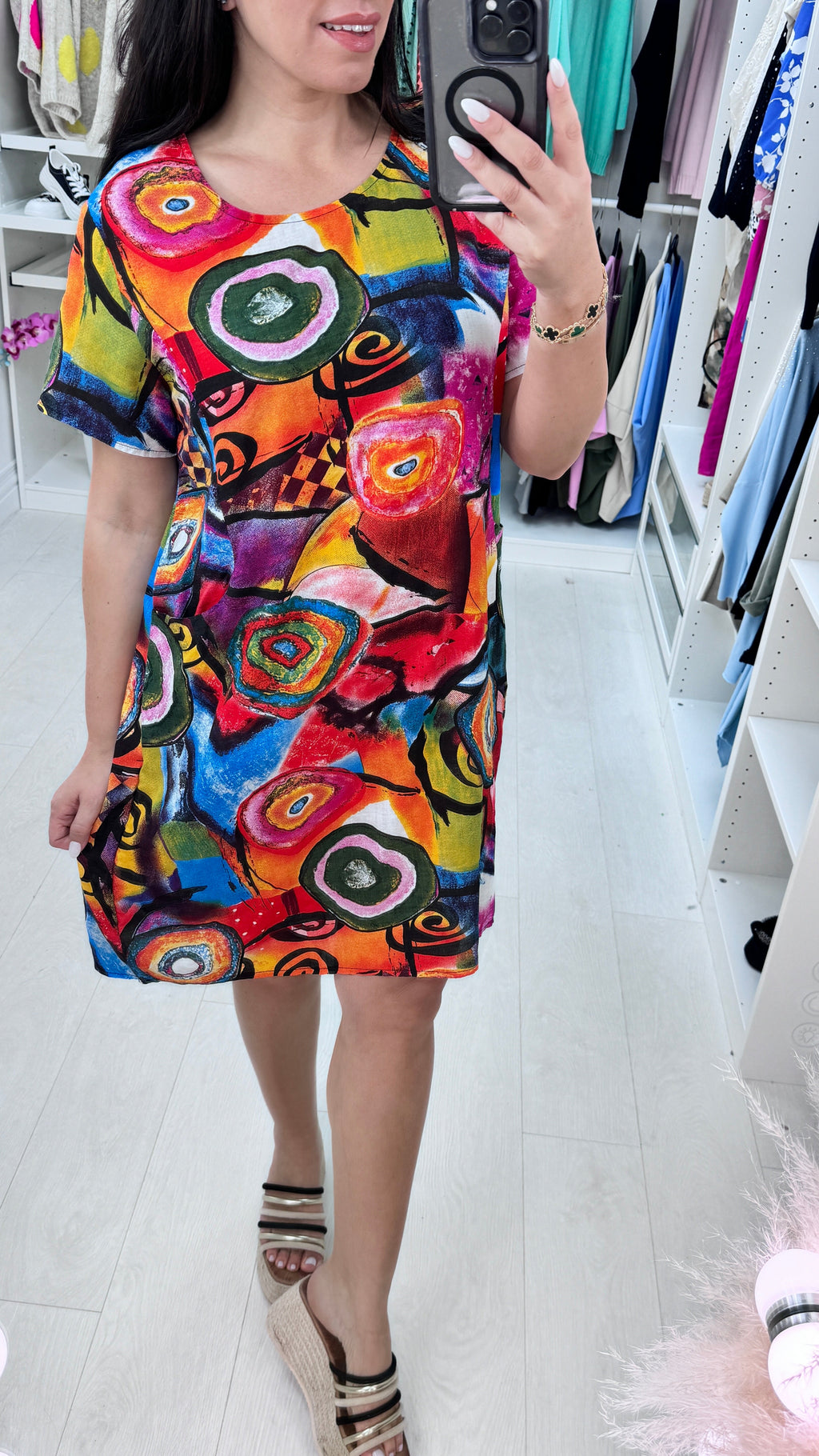 Gloria Colourful Abstract Smock Dress