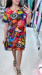 Gloria Colourful Abstract Smock Dress