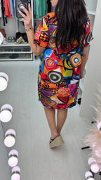 Gloria Colourful Abstract Smock Dress