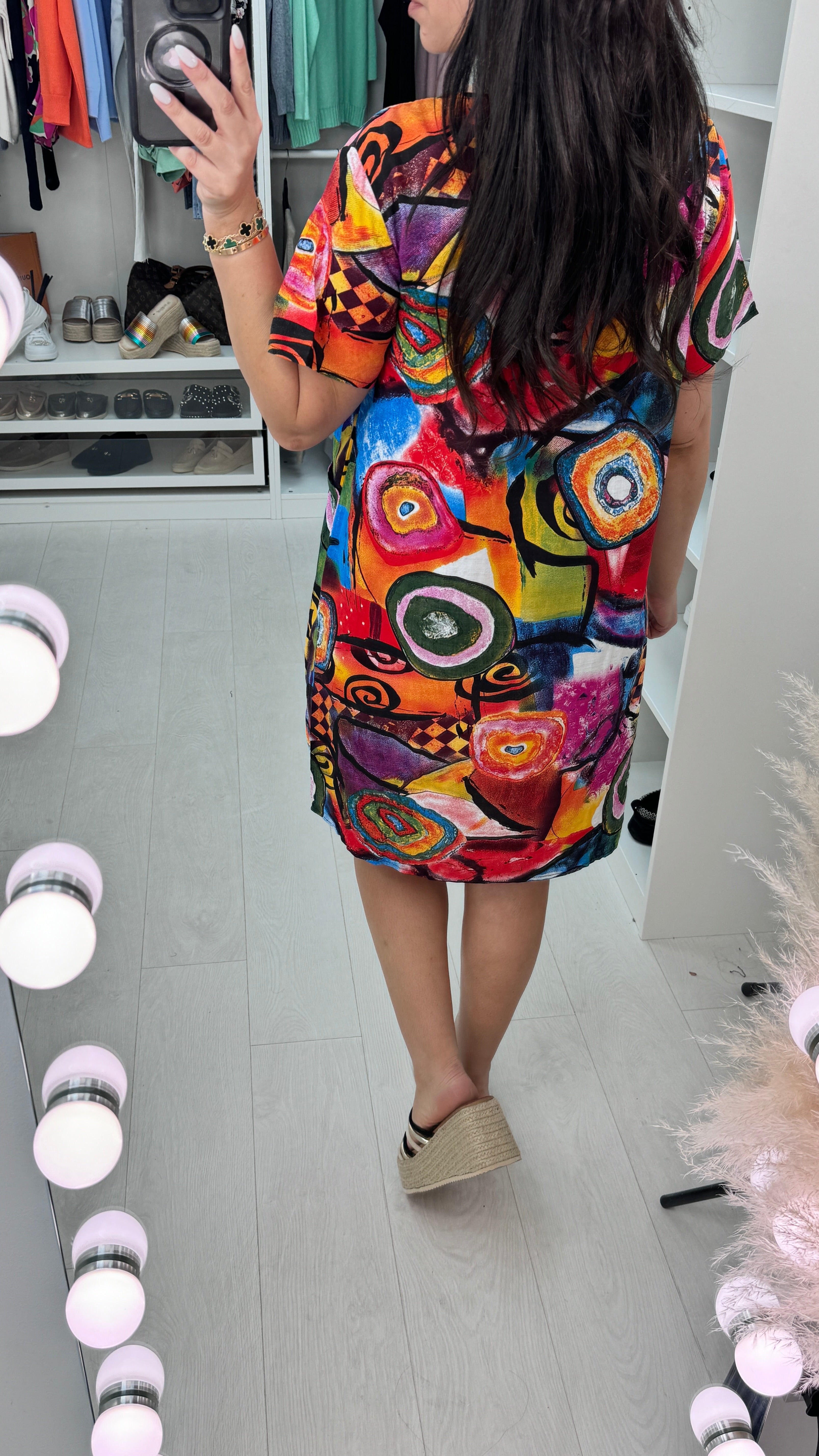 Gloria Colourful Abstract Smock Dress