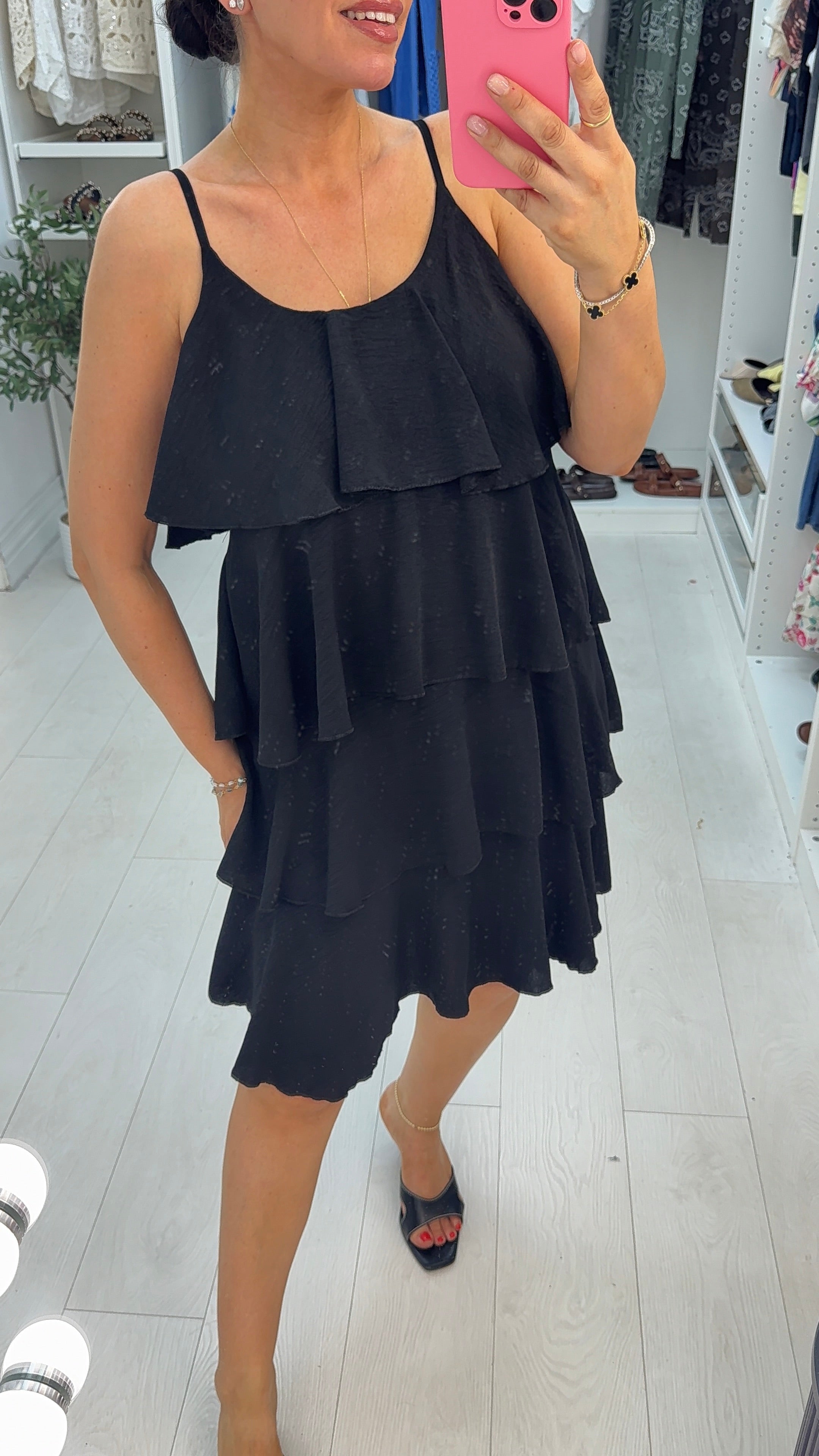 Alissa Plain Strappy Ruffle Midi Dress