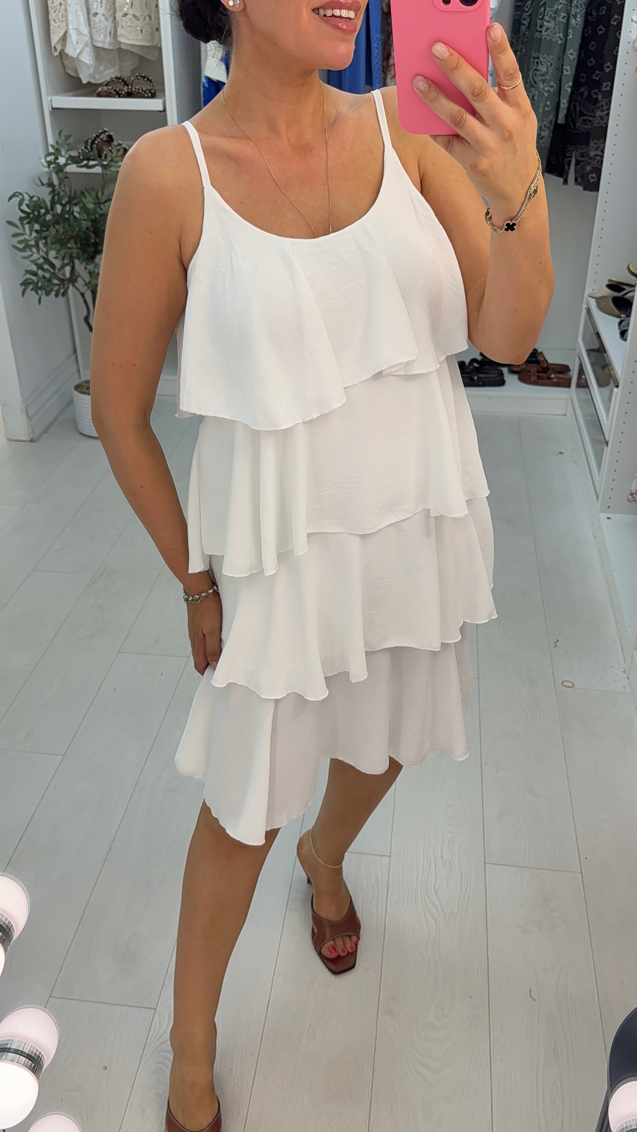 Alissa Plain Strappy Ruffle Midi Dress