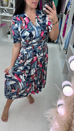Harper Abstract Print Wrap Effect Dress