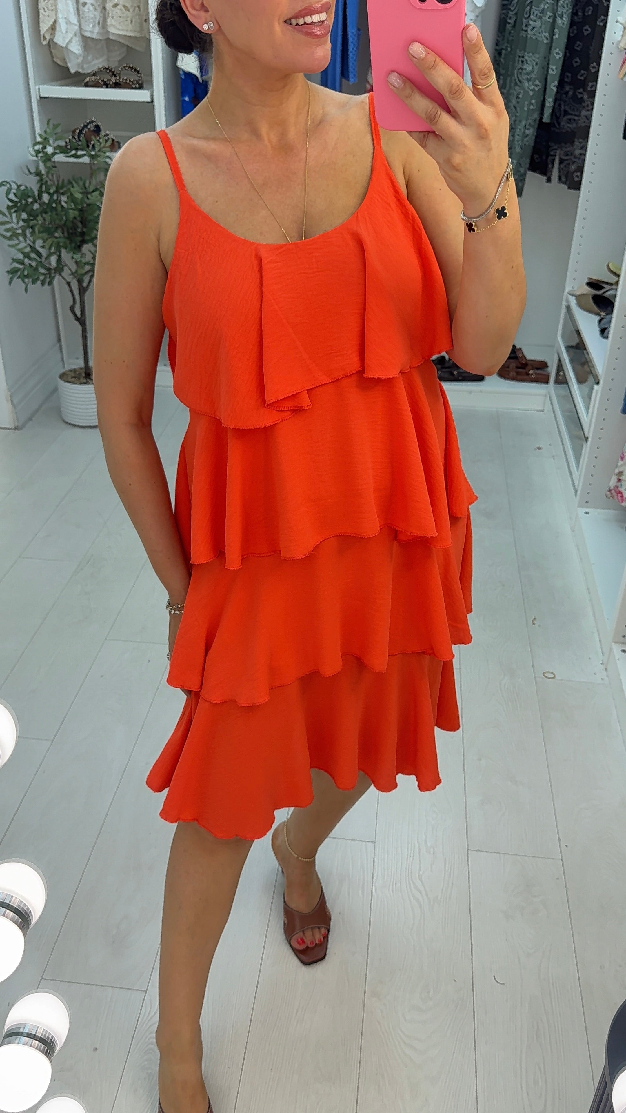 Alissa Plain Strappy Ruffle Midi Dress