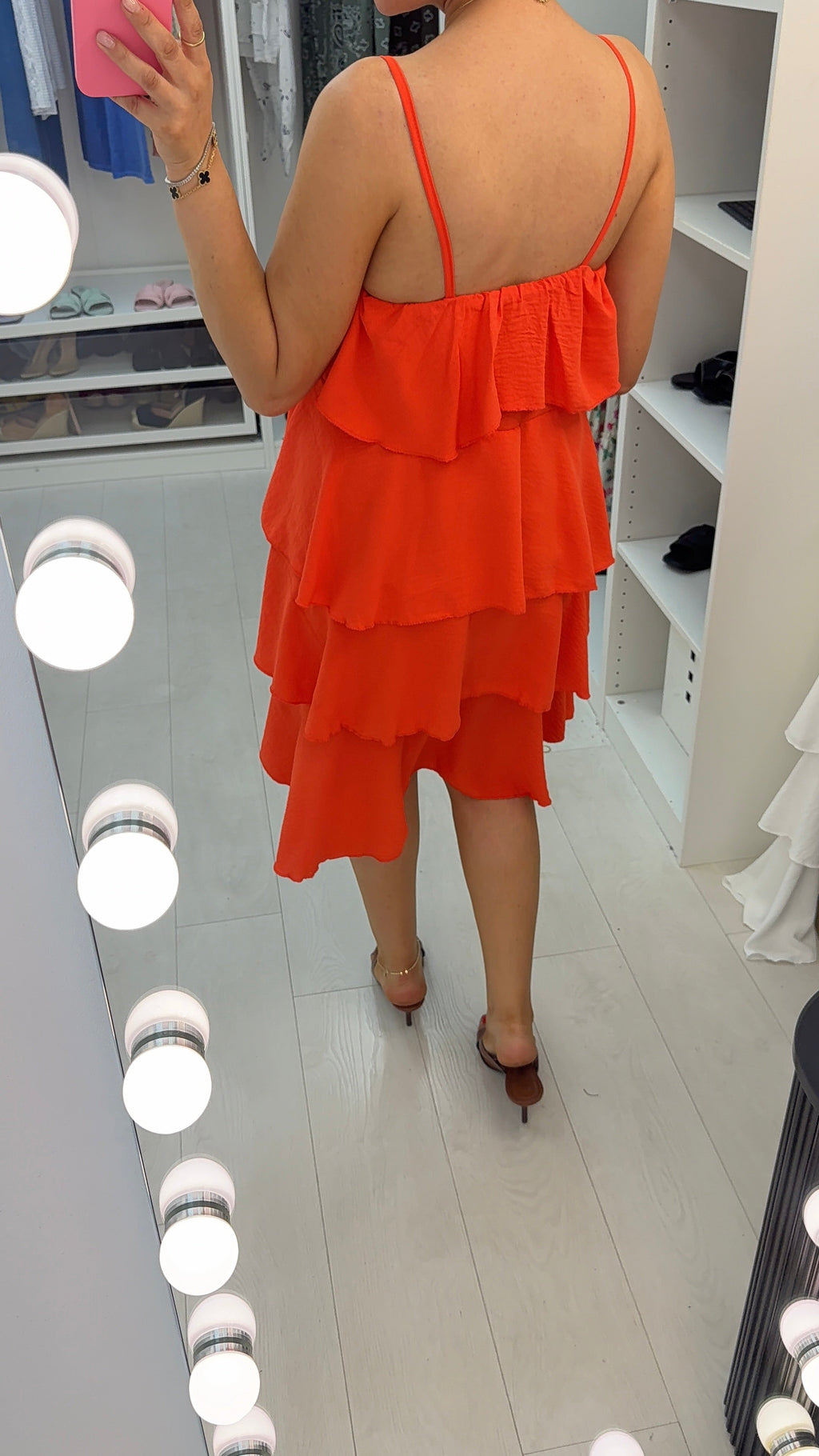Alissa Plain Strappy Ruffle Midi Dress