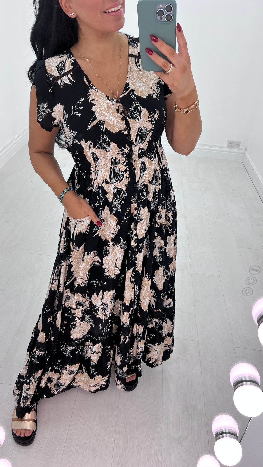 Lois Floral Print Frill Hem Maxi Dress