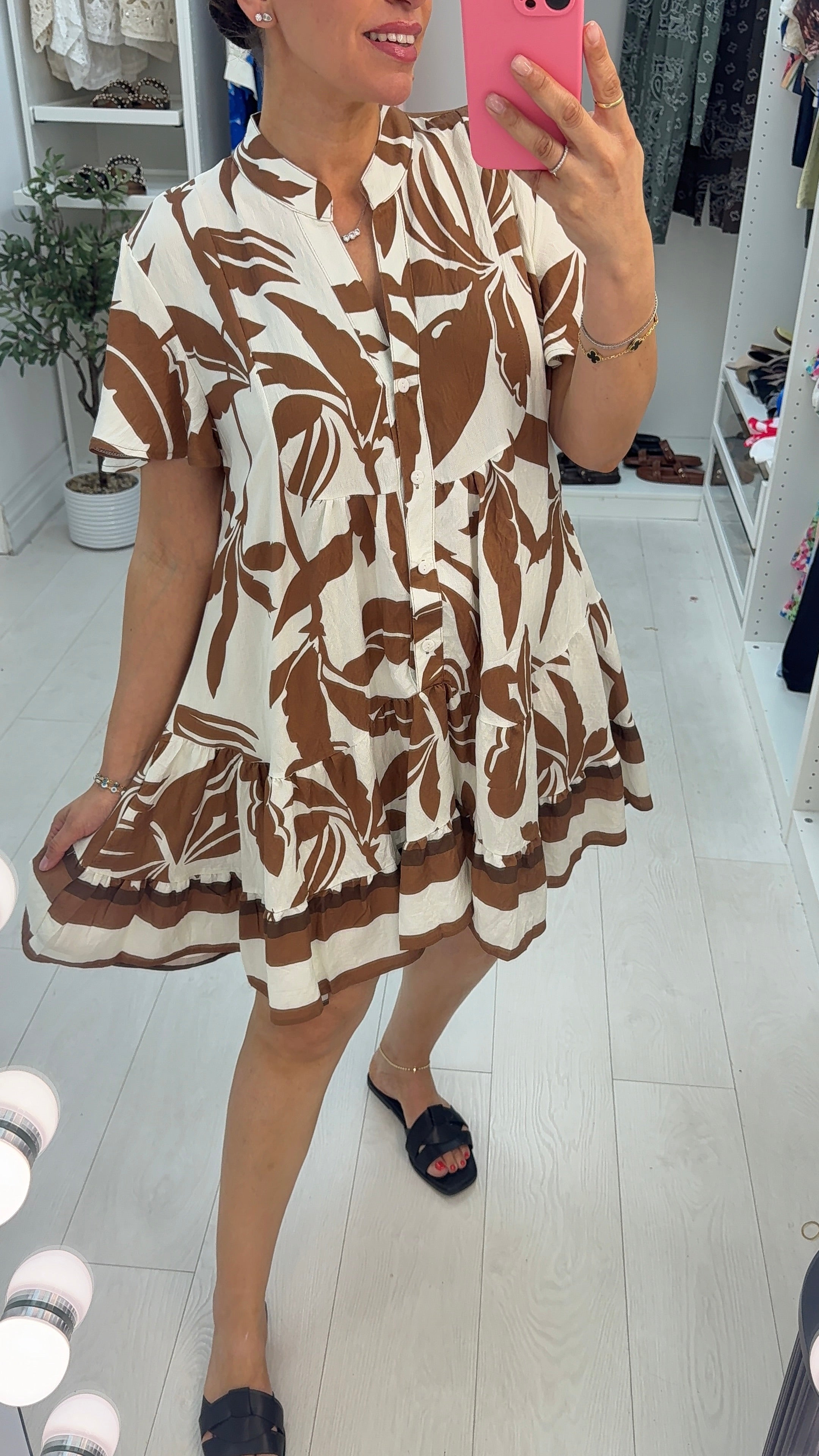 Delanie V Neck Loose Fit Midi Smock Dress