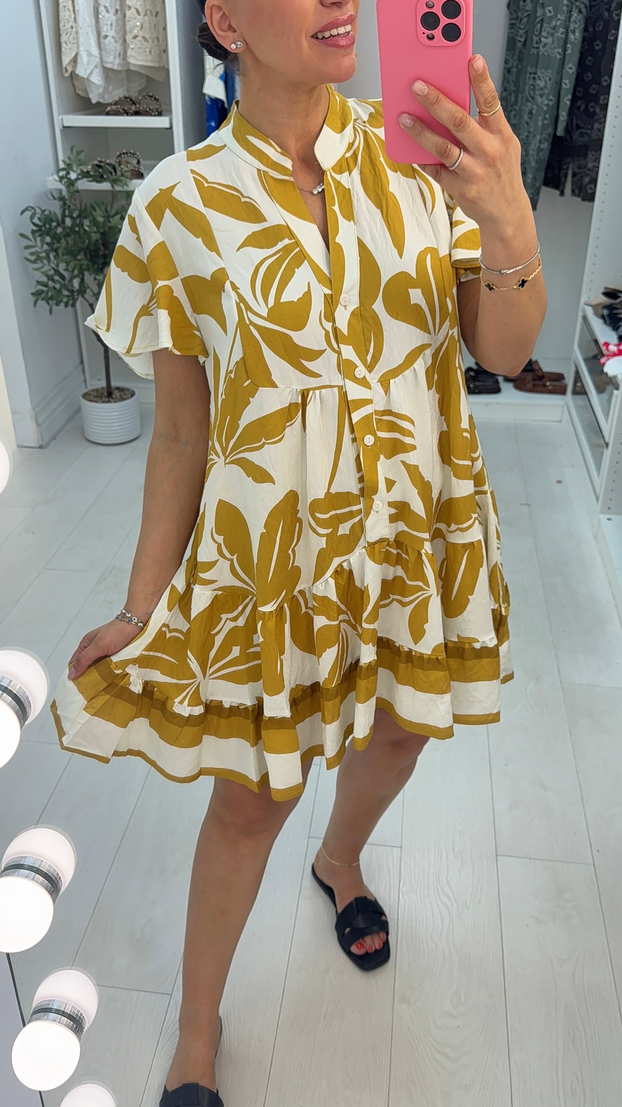 Delanie V Neck Loose Fit Midi Smock Dress