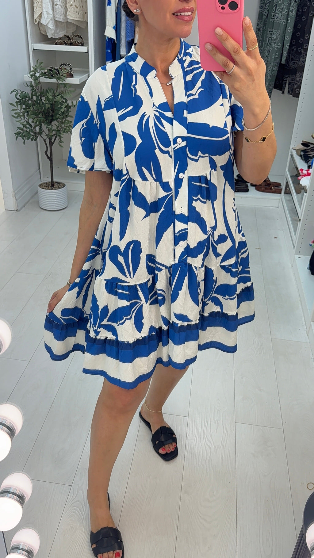 Delanie V Neck Loose Fit Midi Smock Dress
