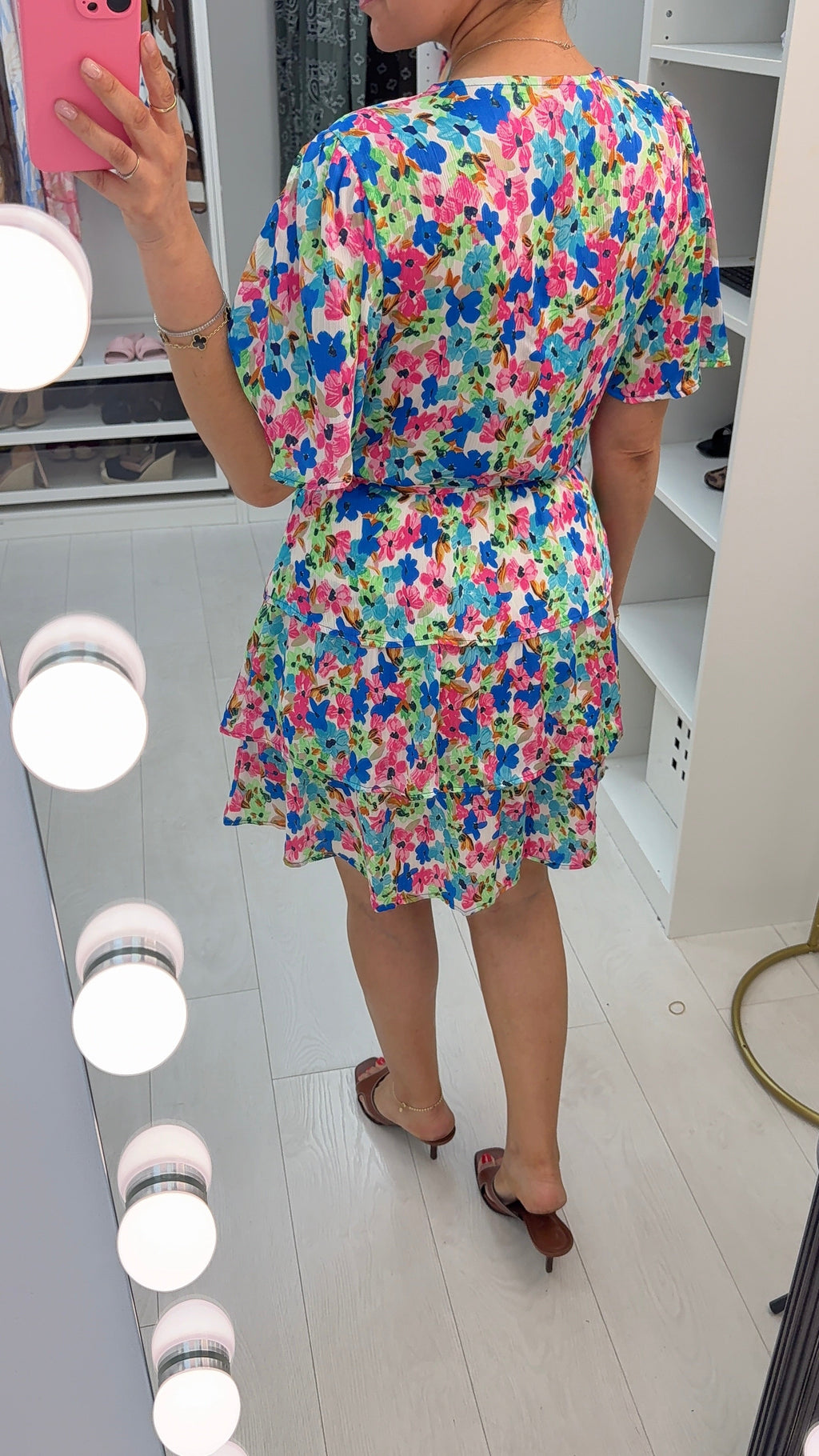 Tolia Floral Print V Neck Ruffle Midi Dress