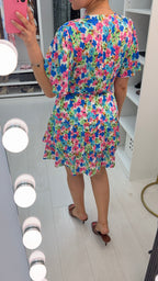Tolia Floral Print V Neck Ruffle Midi Dress