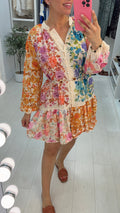 Galina Floral Print Belted Button Front Dress