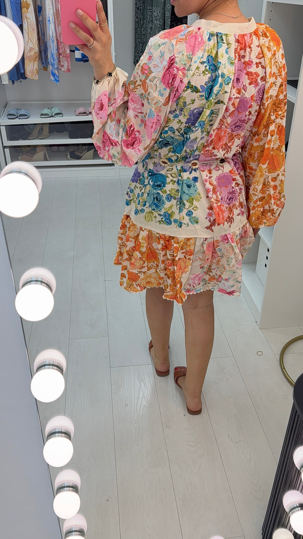 Galina Floral Print Belted Button Front Dress