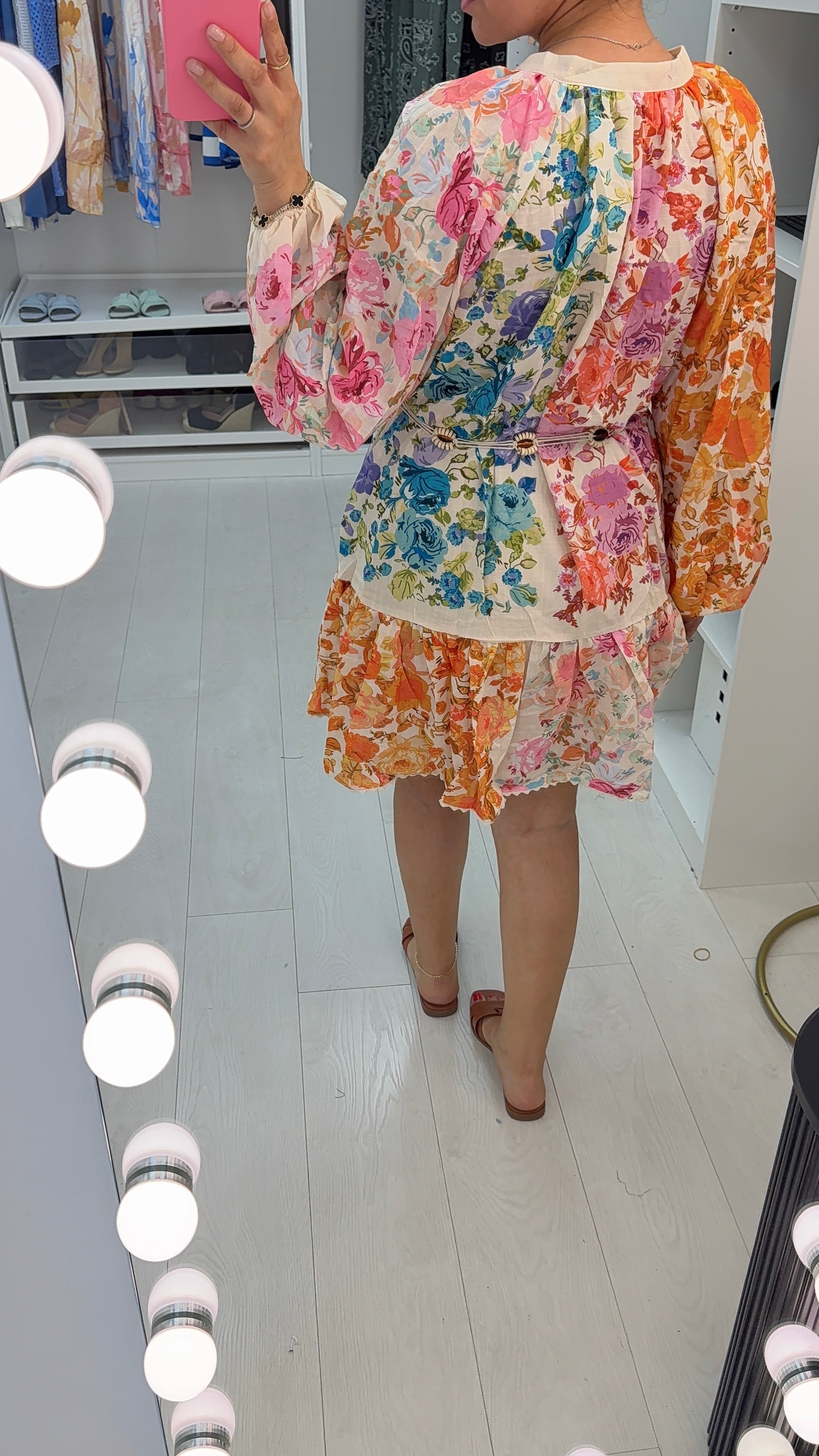 Galina Floral Print Belted Button Front Dress