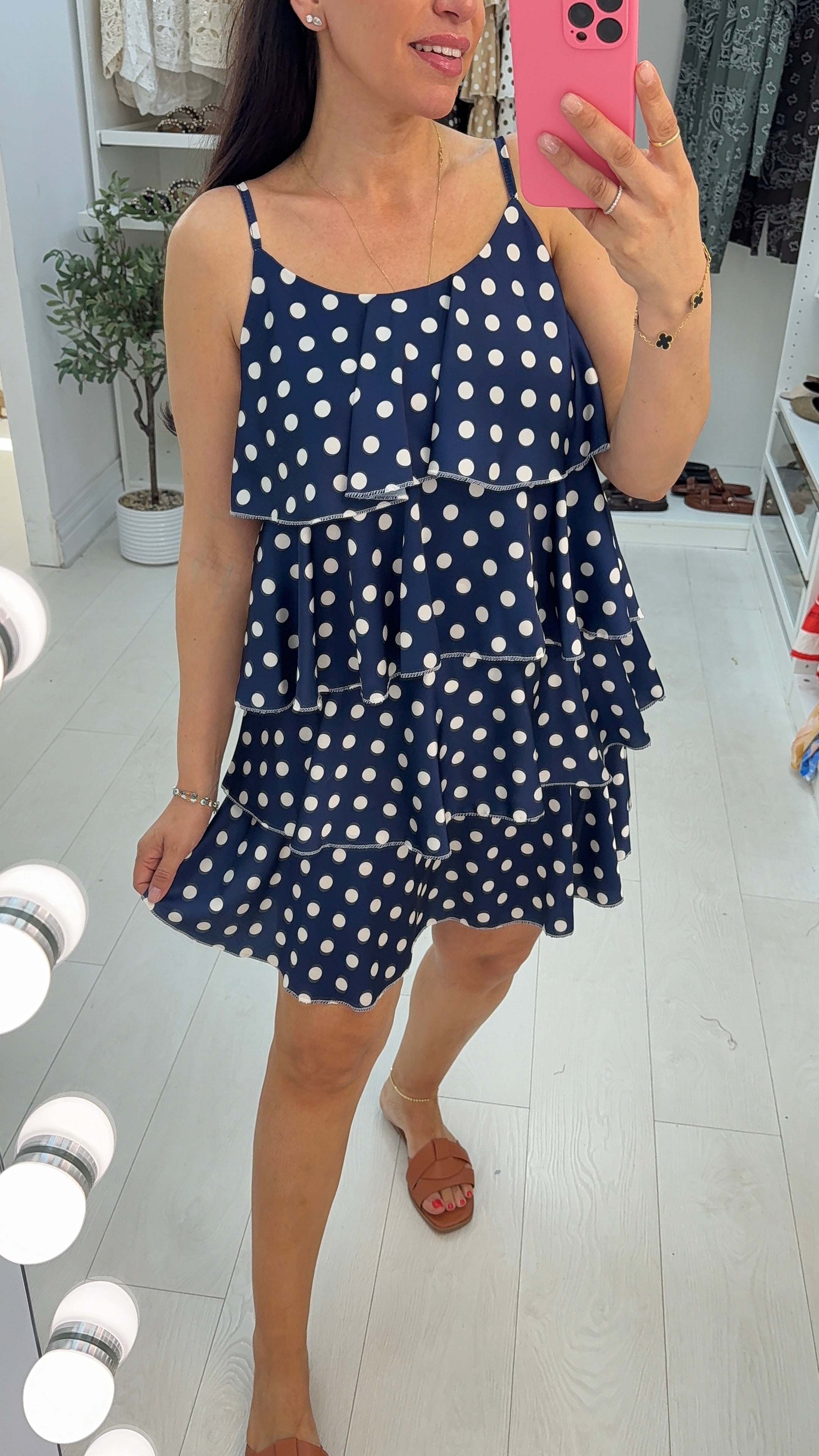 Amara Polka Dot Strappy Ruffle Dress