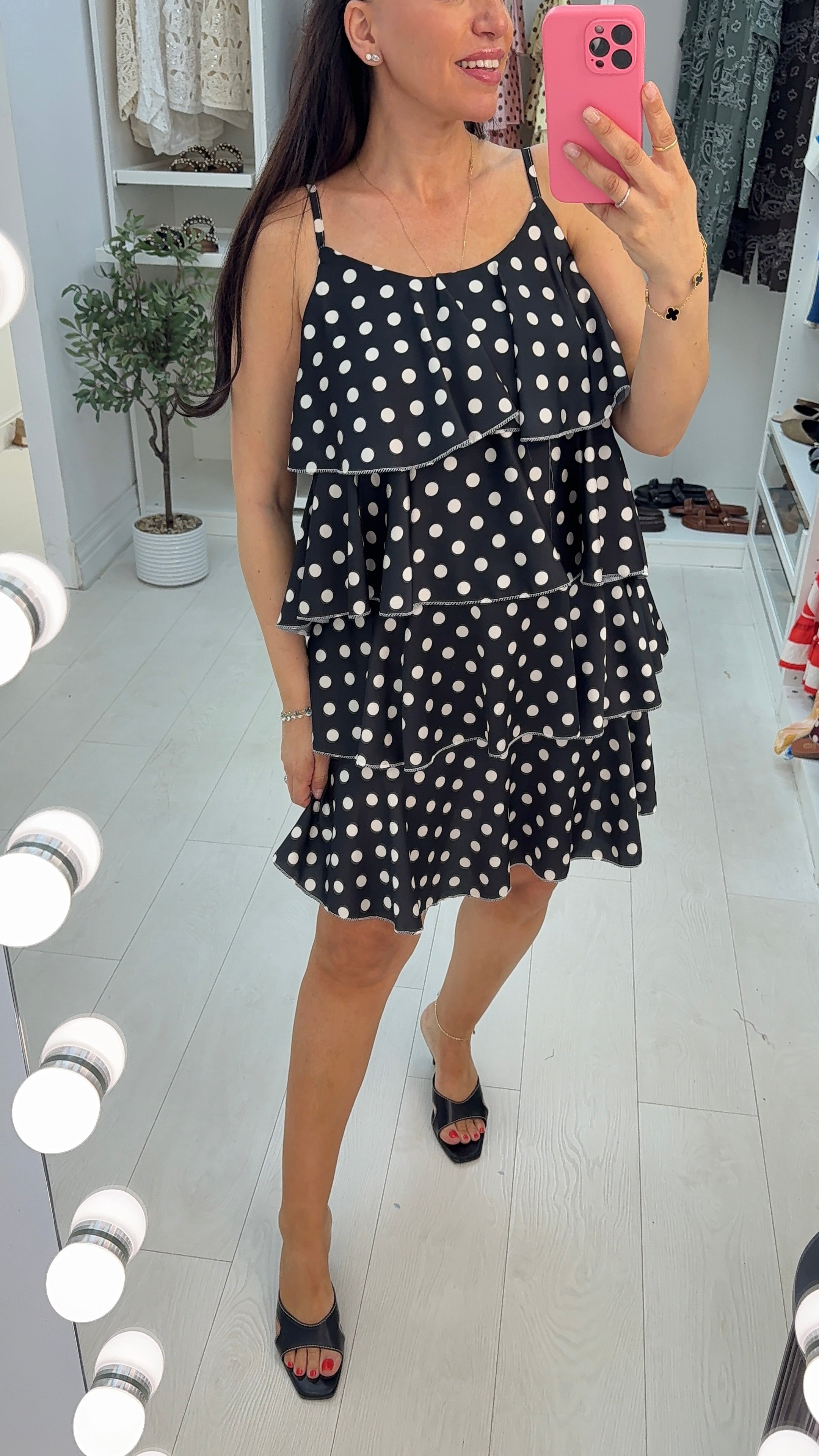 Amara Polka Dot Strappy Ruffle Dress