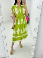 Brielle Mosaic Print Tie Belt Maxi Dress