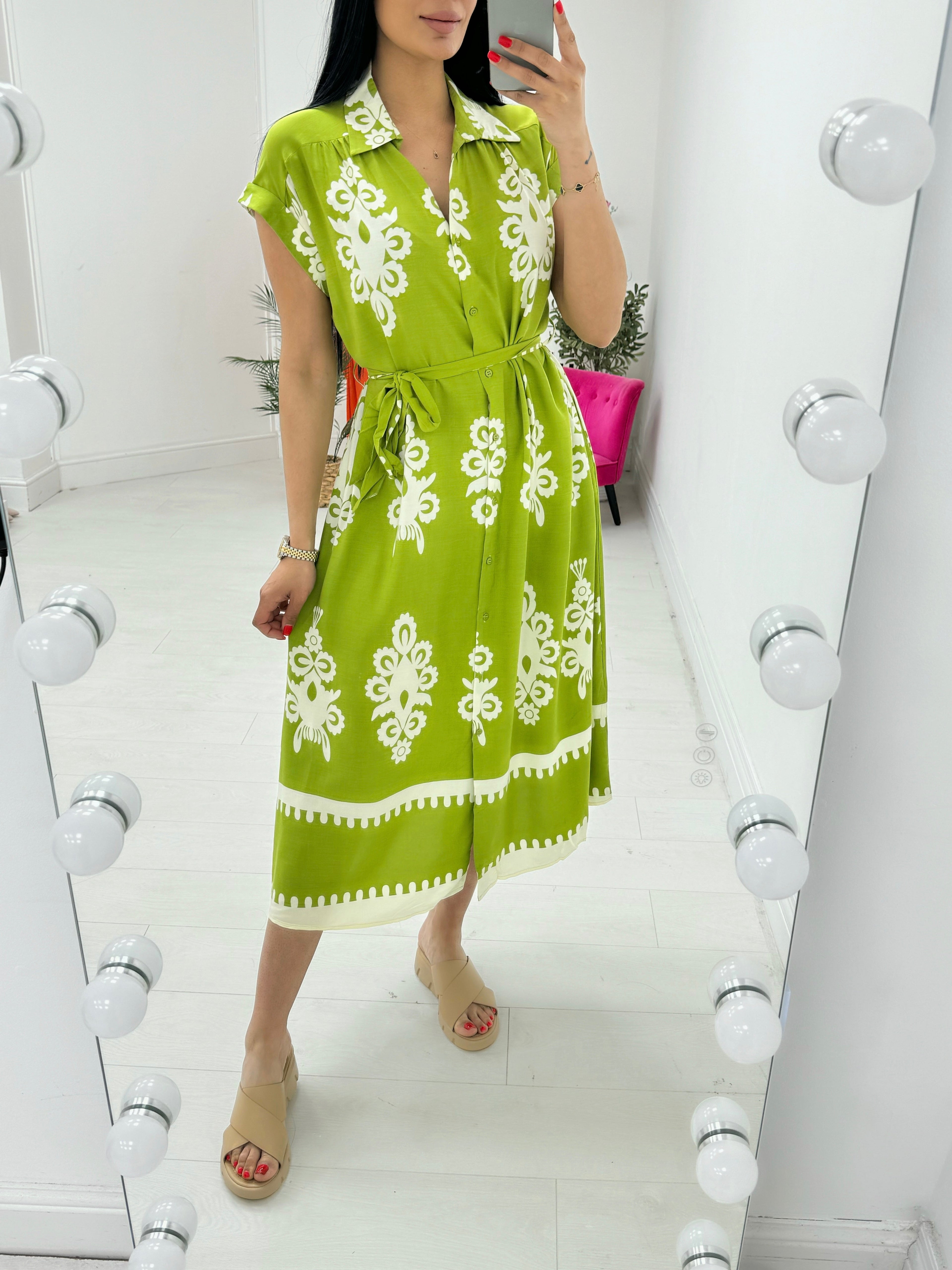 Brielle Mosaic Print Tie Belt Maxi Dress