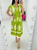 Brielle Mosaic Print Tie Belt Maxi Dress