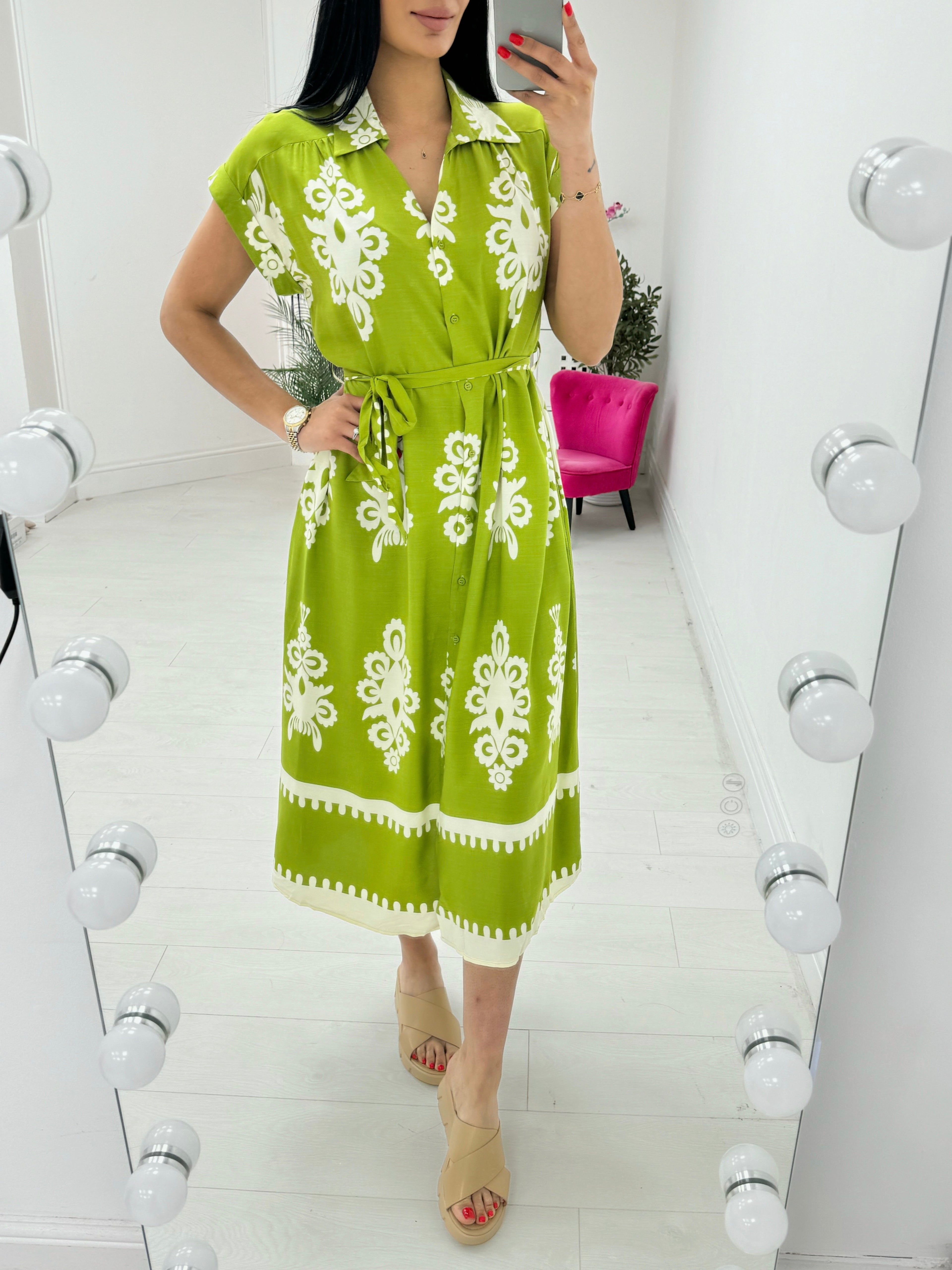Brielle Mosaic Print Tie Belt Maxi Dress