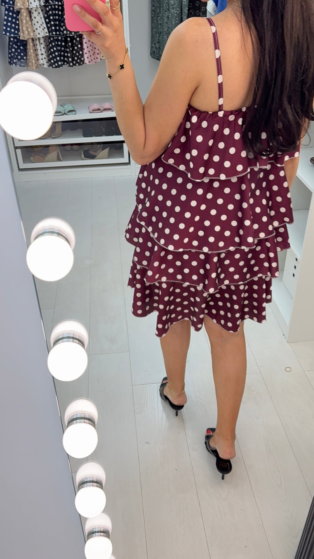 Amara Polka Dot Strappy Ruffle Dress