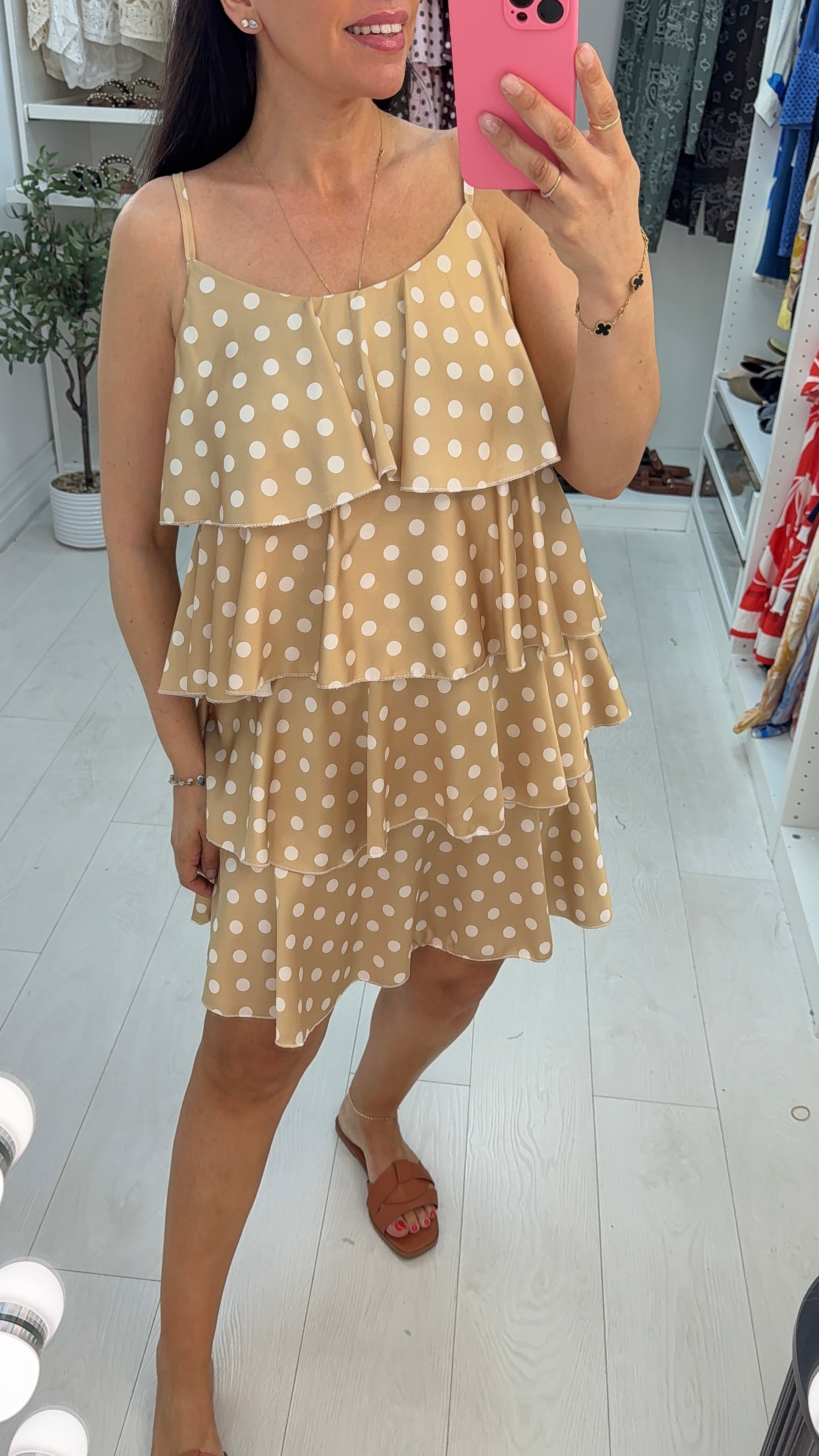 Amara Polka Dot Strappy Ruffle Dress