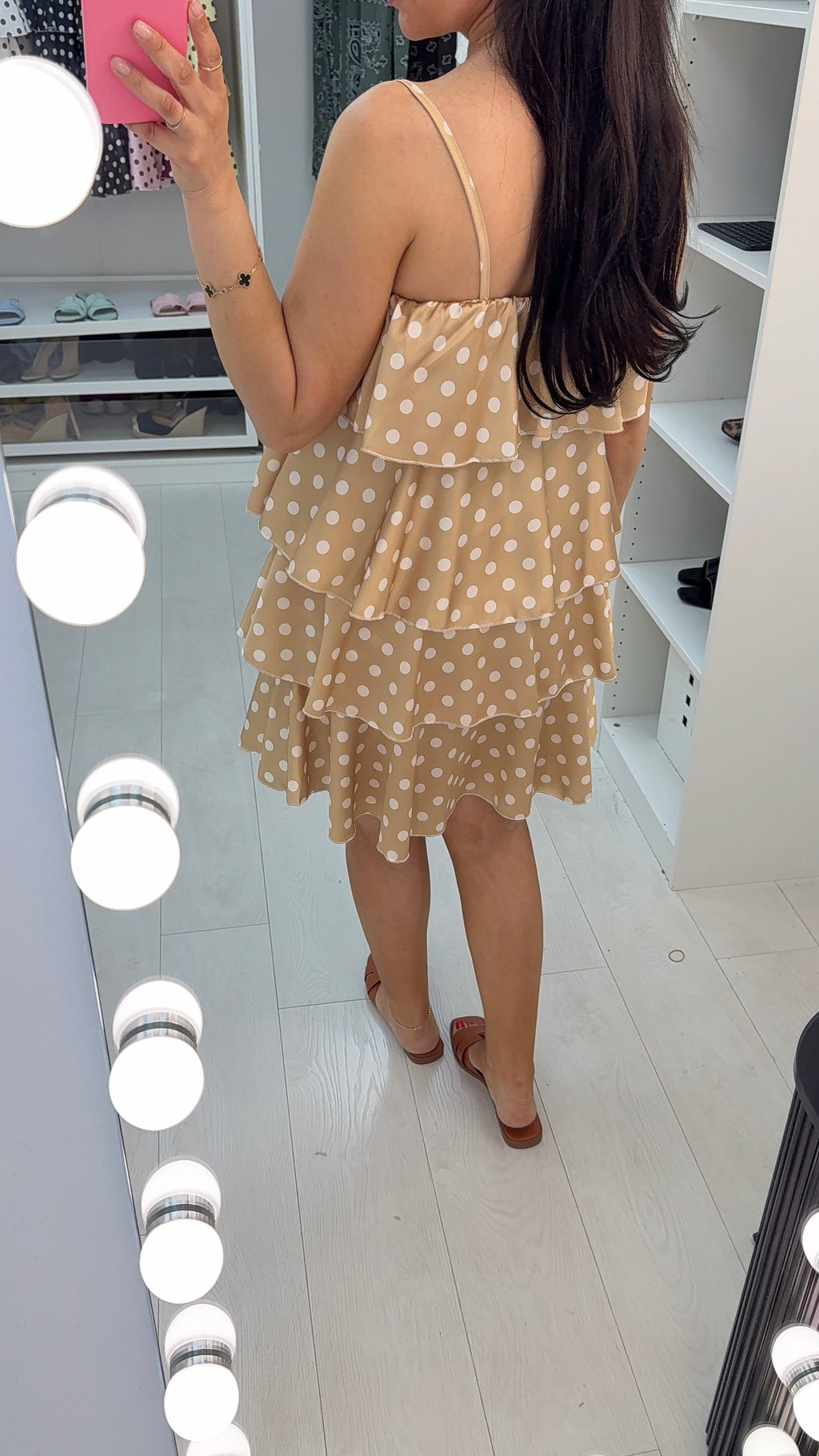 Amara Polka Dot Strappy Ruffle Dress