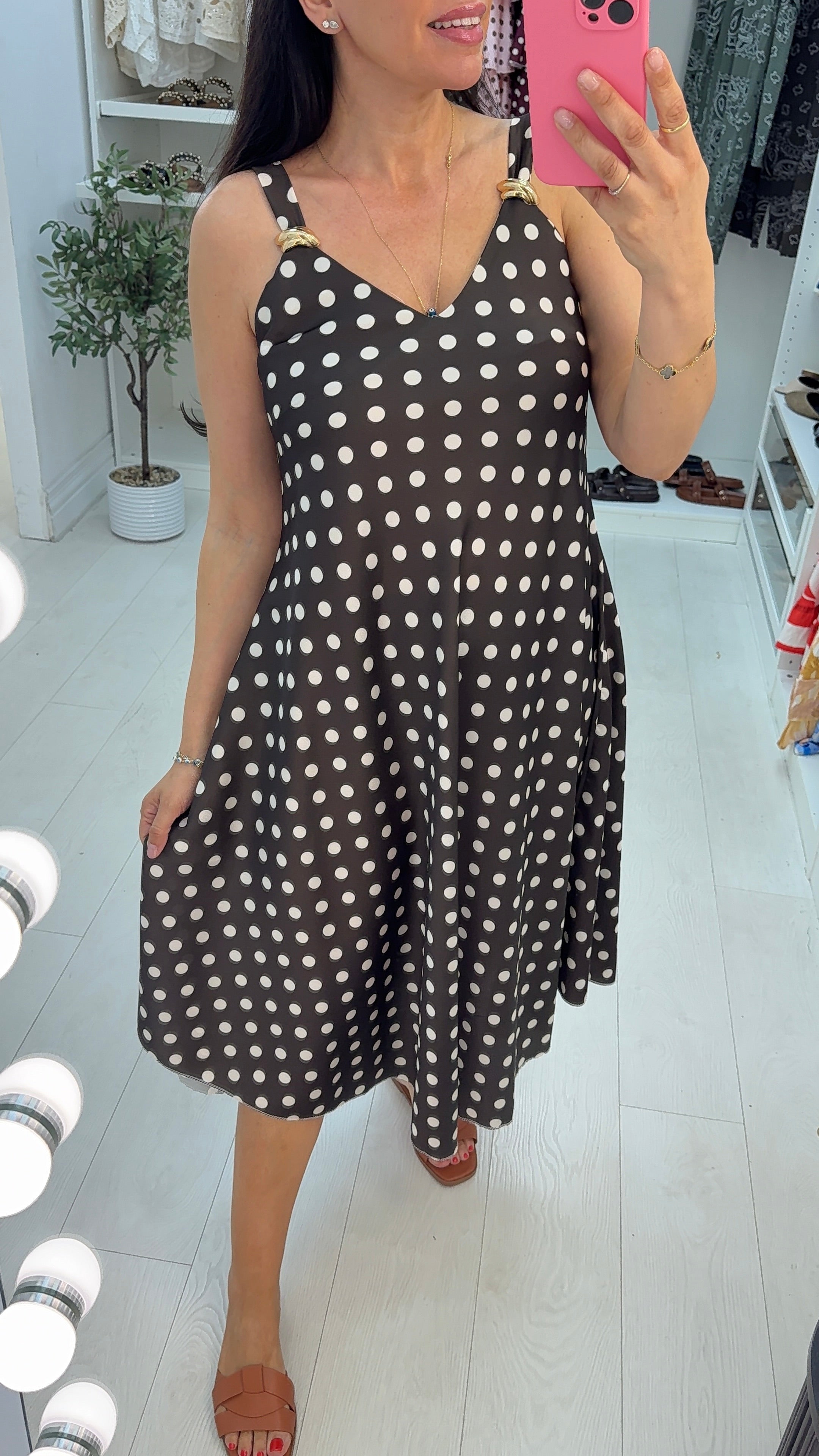 Brinley Polka Buckle Detail Midi Dress
