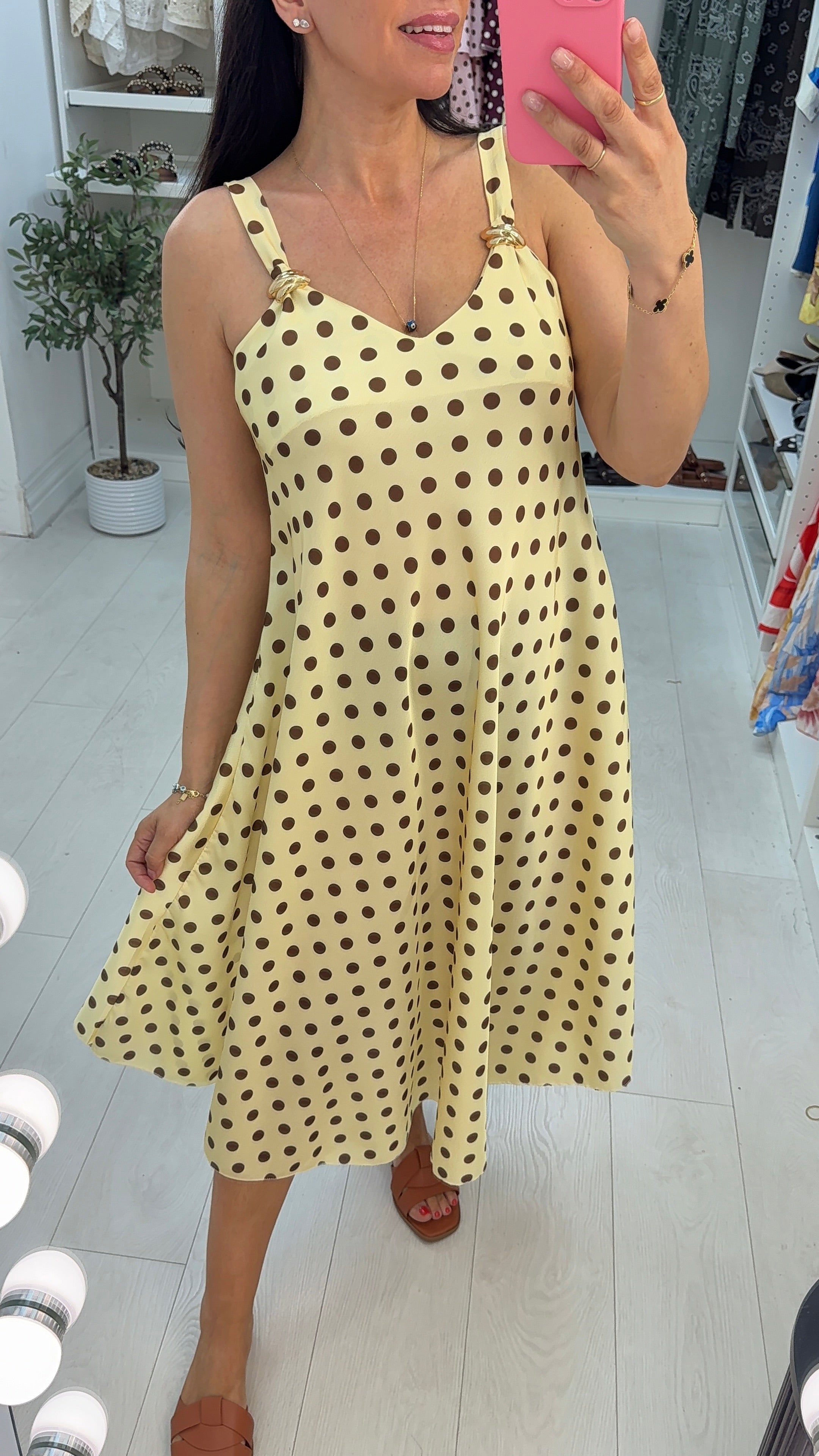 Brinley Polka Buckle Detail Midi Dress