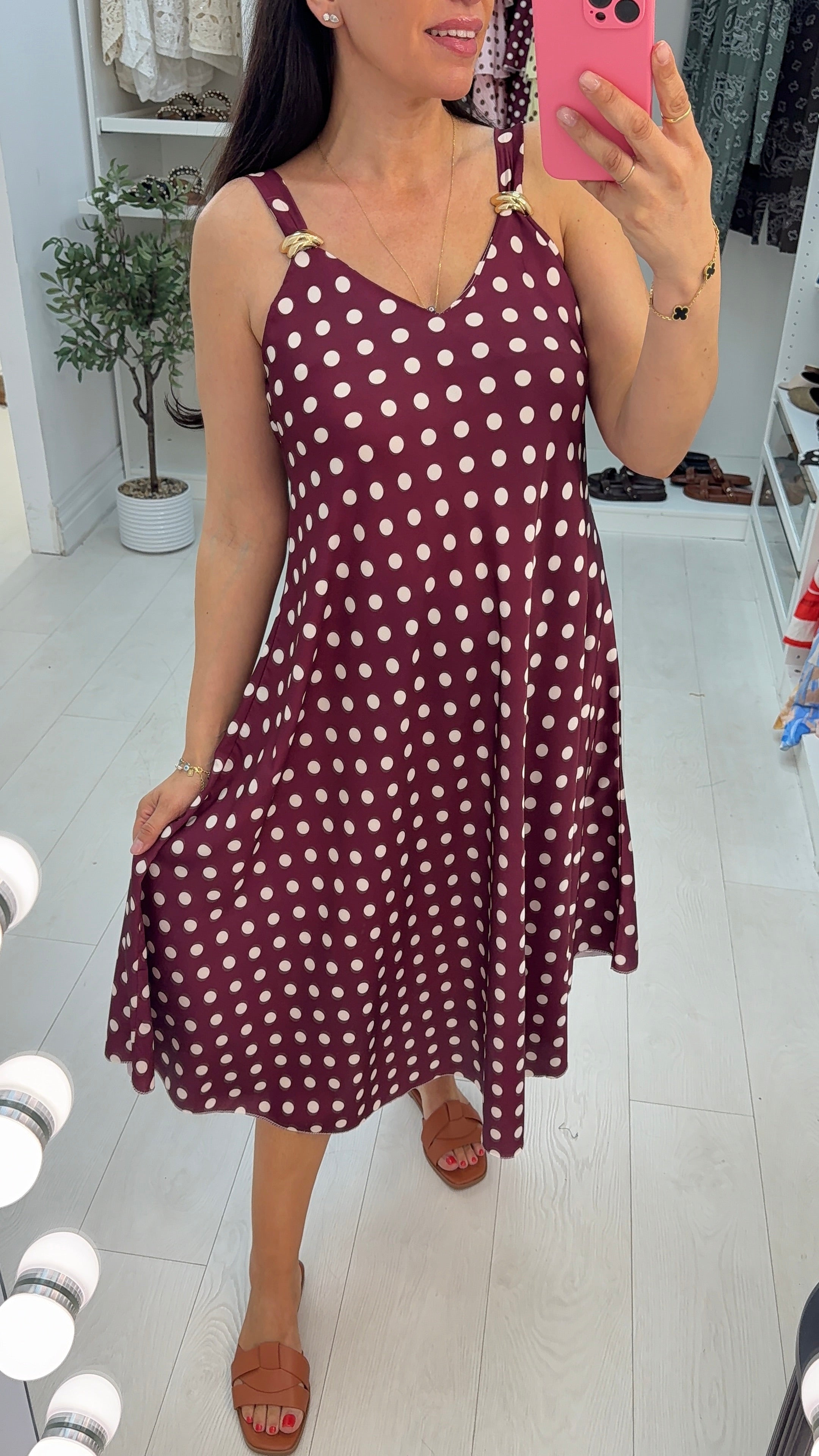 Brinley Polka Buckle Detail Midi Dress